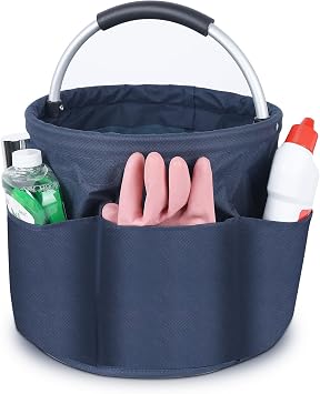 Bucket Tool Bag, 17 liters Bucket Tool Organizer Bag, Collapsible Garden Small Tools Bag, Portable Multi Cleaning Organiser Caddy, Multi pocket Craft Caddy Universal Navy Blue