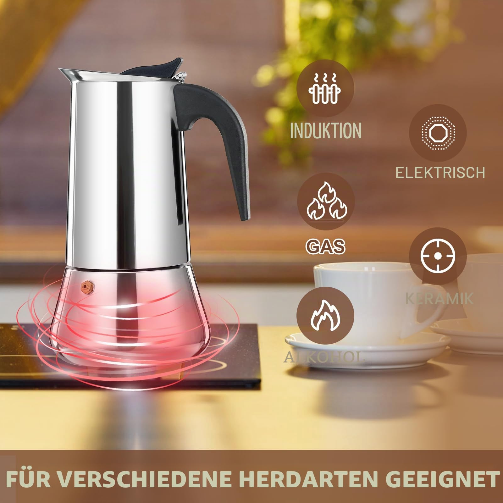 4 Tasse Espressokocher Edelstahl Moka Pot Espresso Maker Perkolator Italienische Kaffeemaschine Mokka Kaffeemaschine Cafe Classic Maker für Haus und Camping 200ml 6.6oz