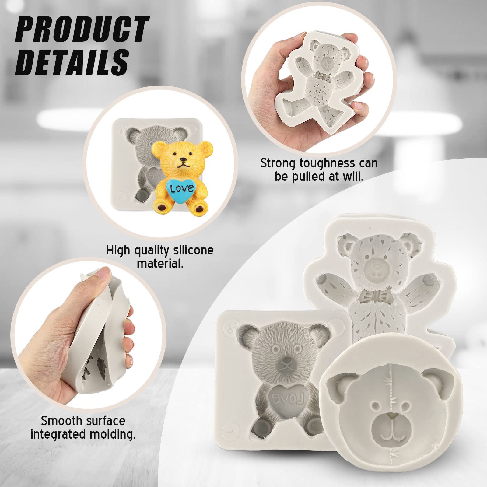 3 Moules En Silicone Ourson & Nœud Papillon - Pour Fondant, Chocolat, Savon, Argile, Qualité Alimentaire