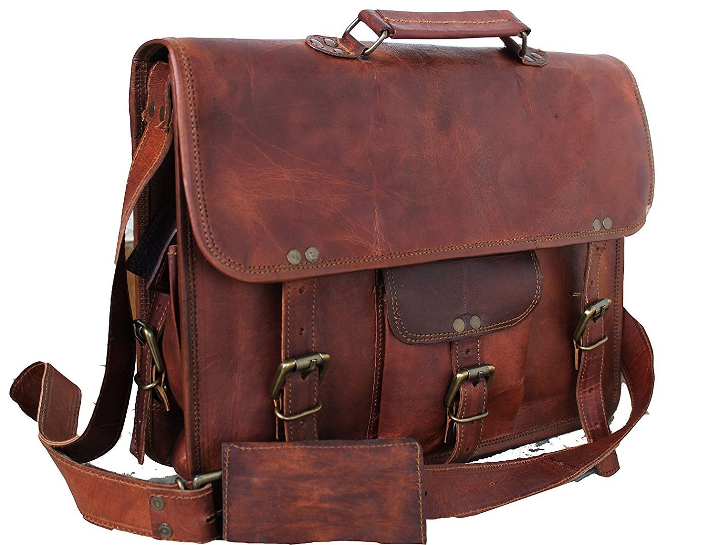 vintage fashion Men's and Women's Leather 15 Inch Handmade Rustic Laptop Computer Book Crossbody Messenger Courier Satchel Bag (Brown)-picture-42