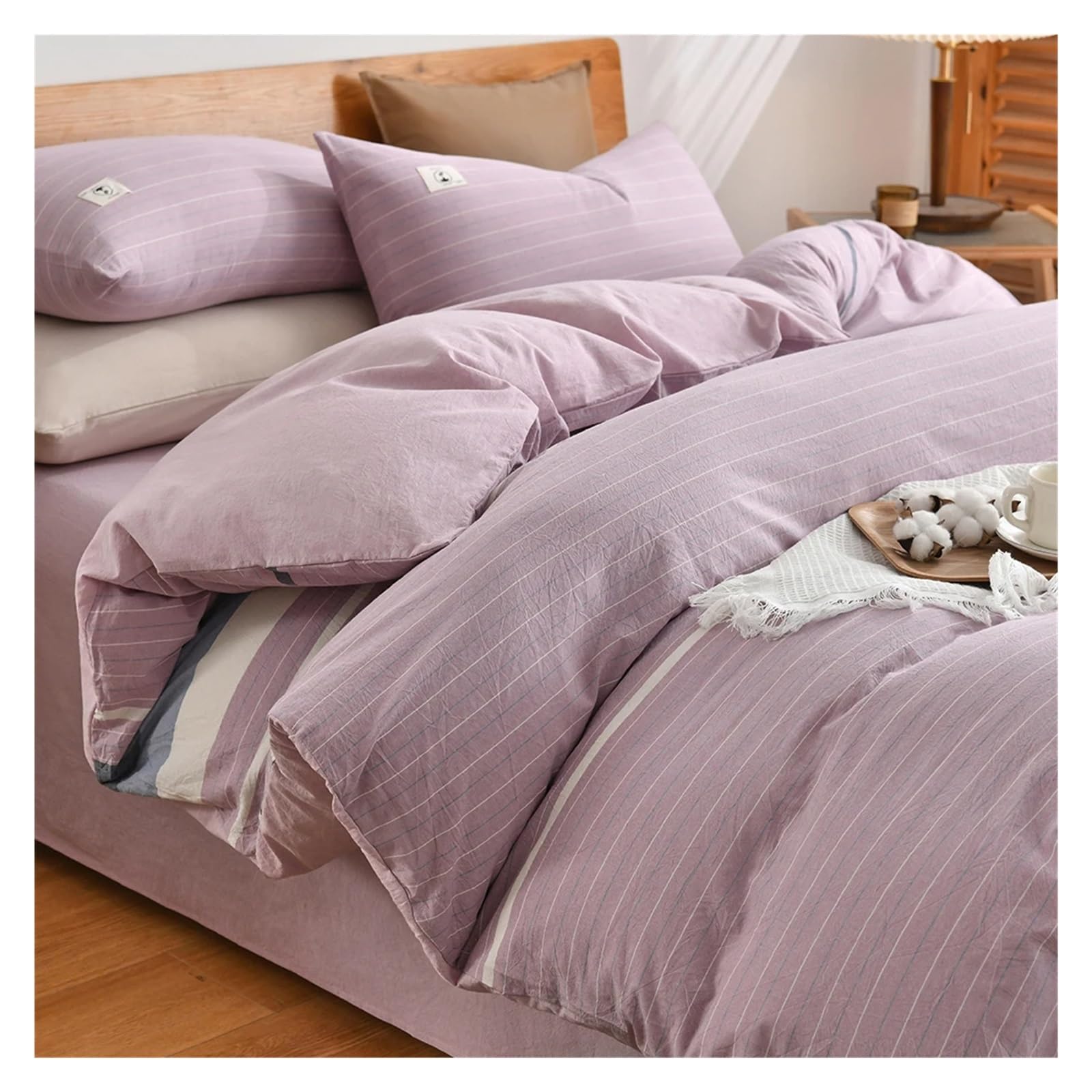Housse de couette en coton brossé couleur unie un drap et taies premium
