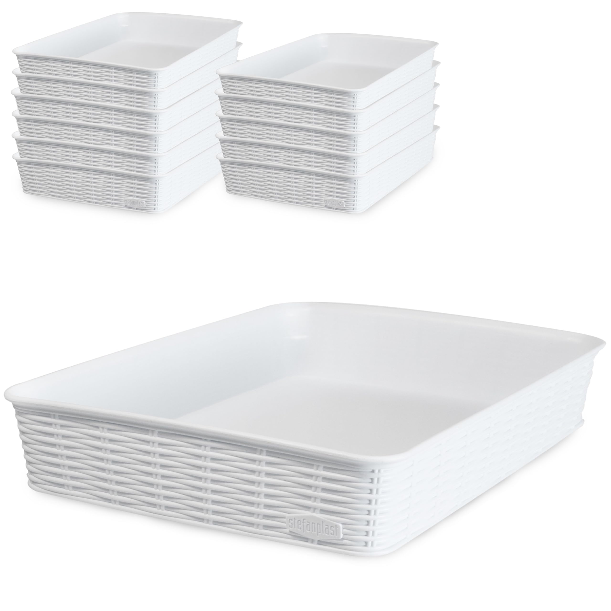 12x Aufbewahrungskorb 6cm WEIß Rattan-Optik 35x25,5x6cm DINA4 Kunststoff
