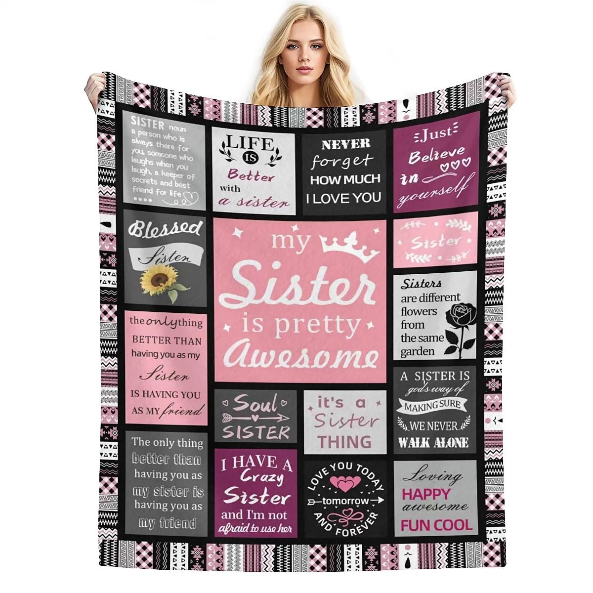 Kinhzrude Women's Sisters Gift Sister Gifts Blanket From Sister, Bestie Birthday Blankets For Cozy Flannel Throw With Heartfelt Letter Print, Soft Warm Blanket For Sister Birthday, Christmas Or Friendship Gifts, 60X50 Inches