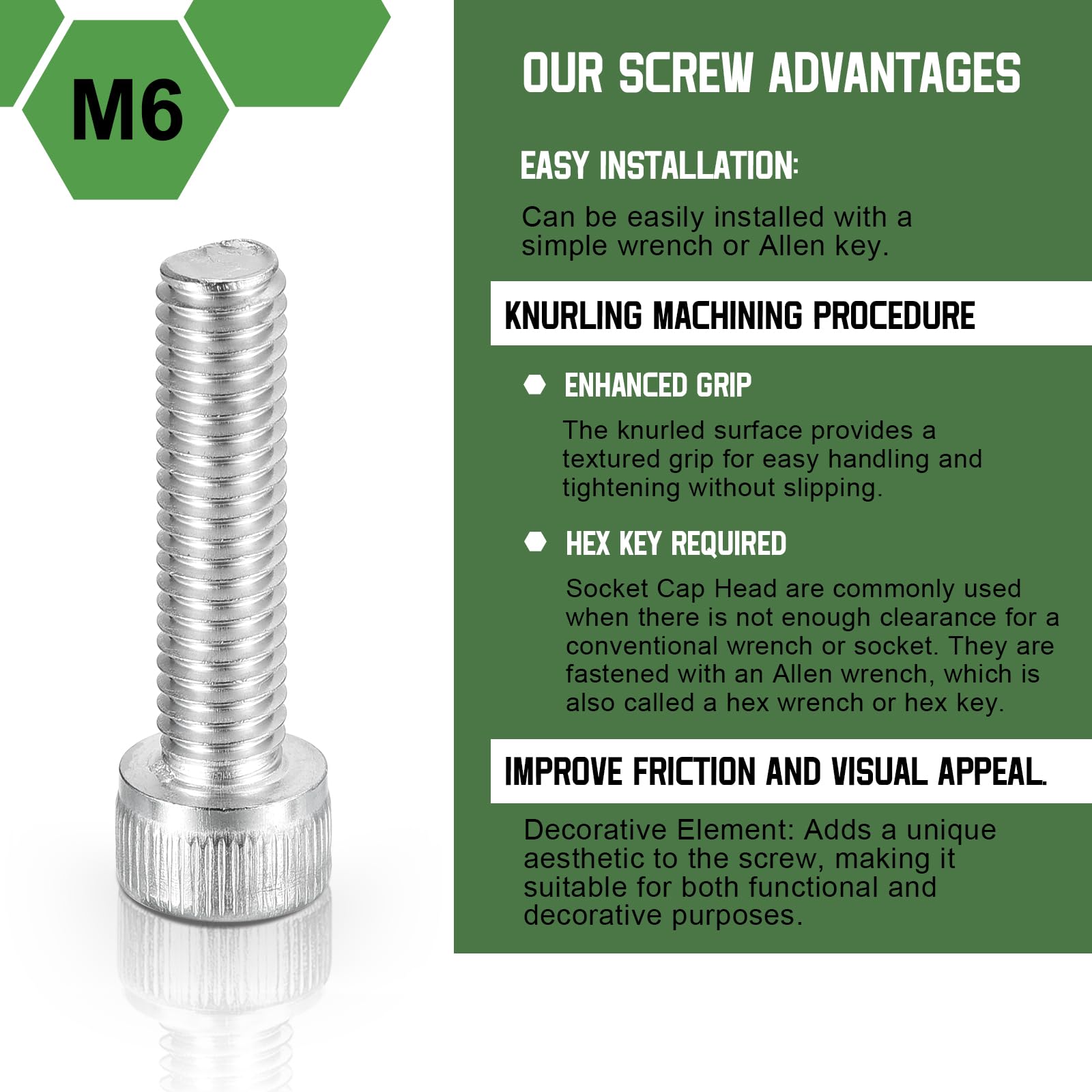 uxcell Hex Socket Bolts (M6-1x25), 304 Stainless Steel Hex Socket Drive Screw, Silver Tone, 40 Pcs, M6-1x25mm - Image 3