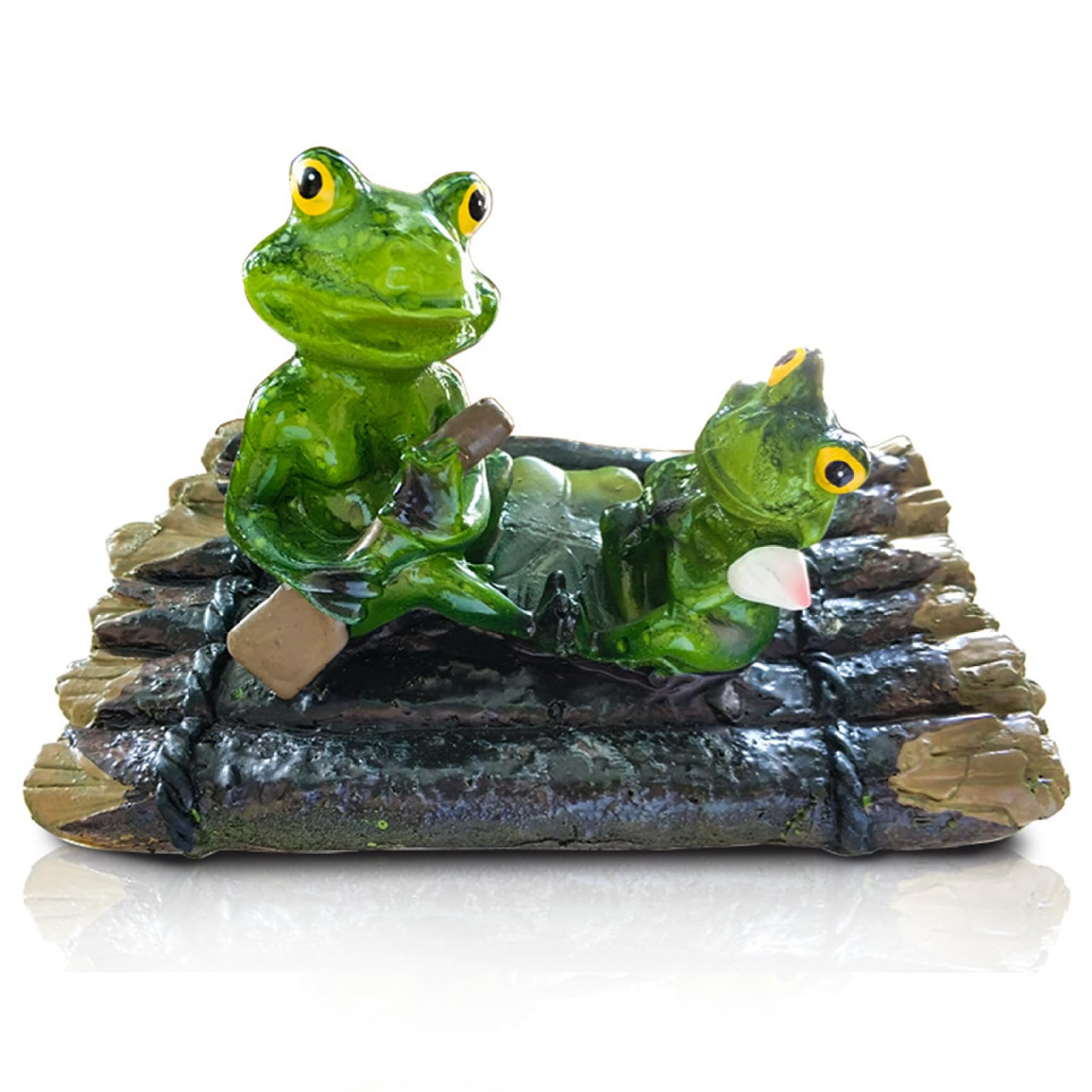 NASSMOSSE Floating Pond Decor, Resin Frog Pond Decorations Outdoor, Miniature Frog Statue on Raft, Waterproof Figurine for Home Yard Garden