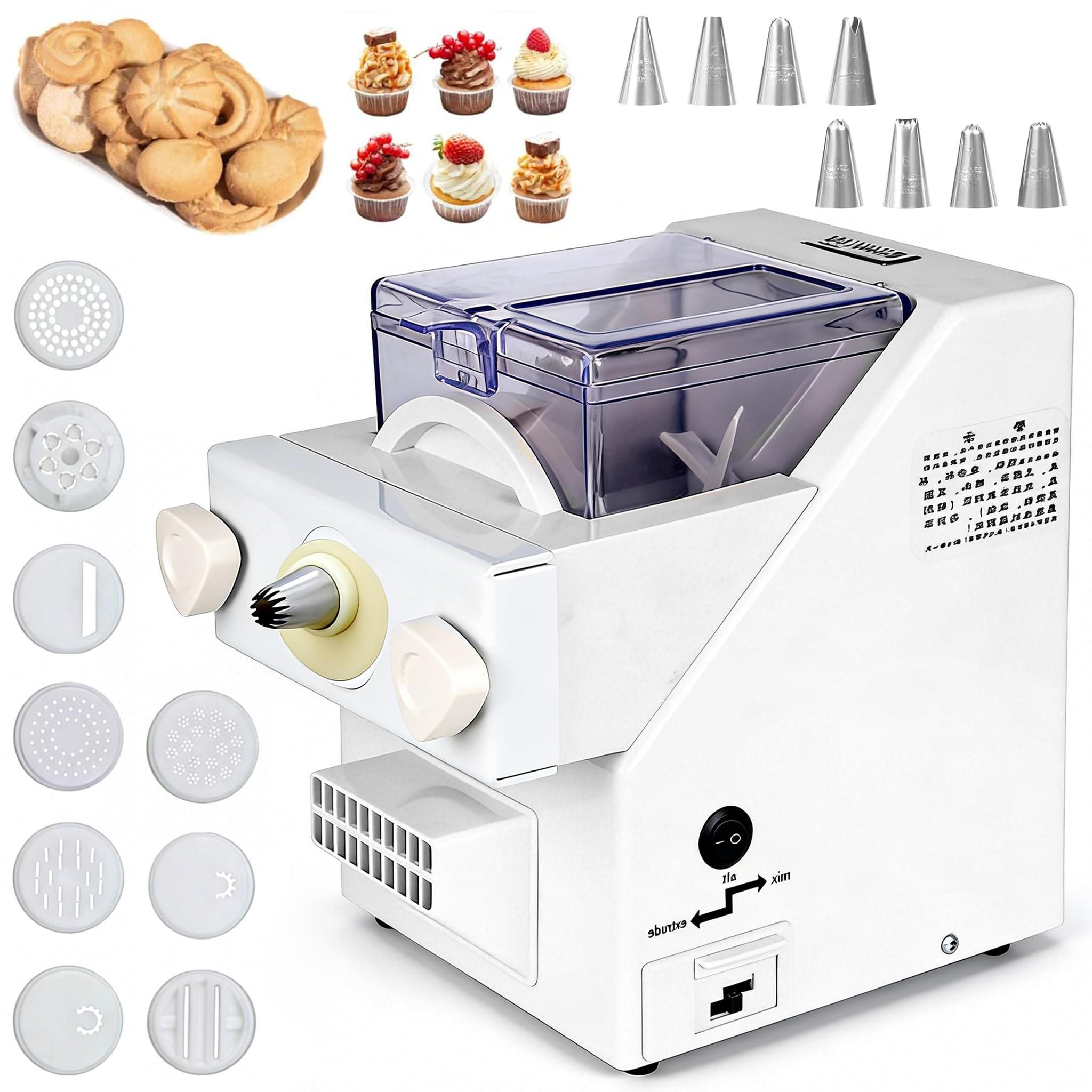 Machine à Biscuits Automatique, Presse à Biscuits électrique 180 W, Moule à Biscuits avec disques et Douille à pâtisserie, pour la décoration de gâteaux Maison Fournitures de pâtisserie