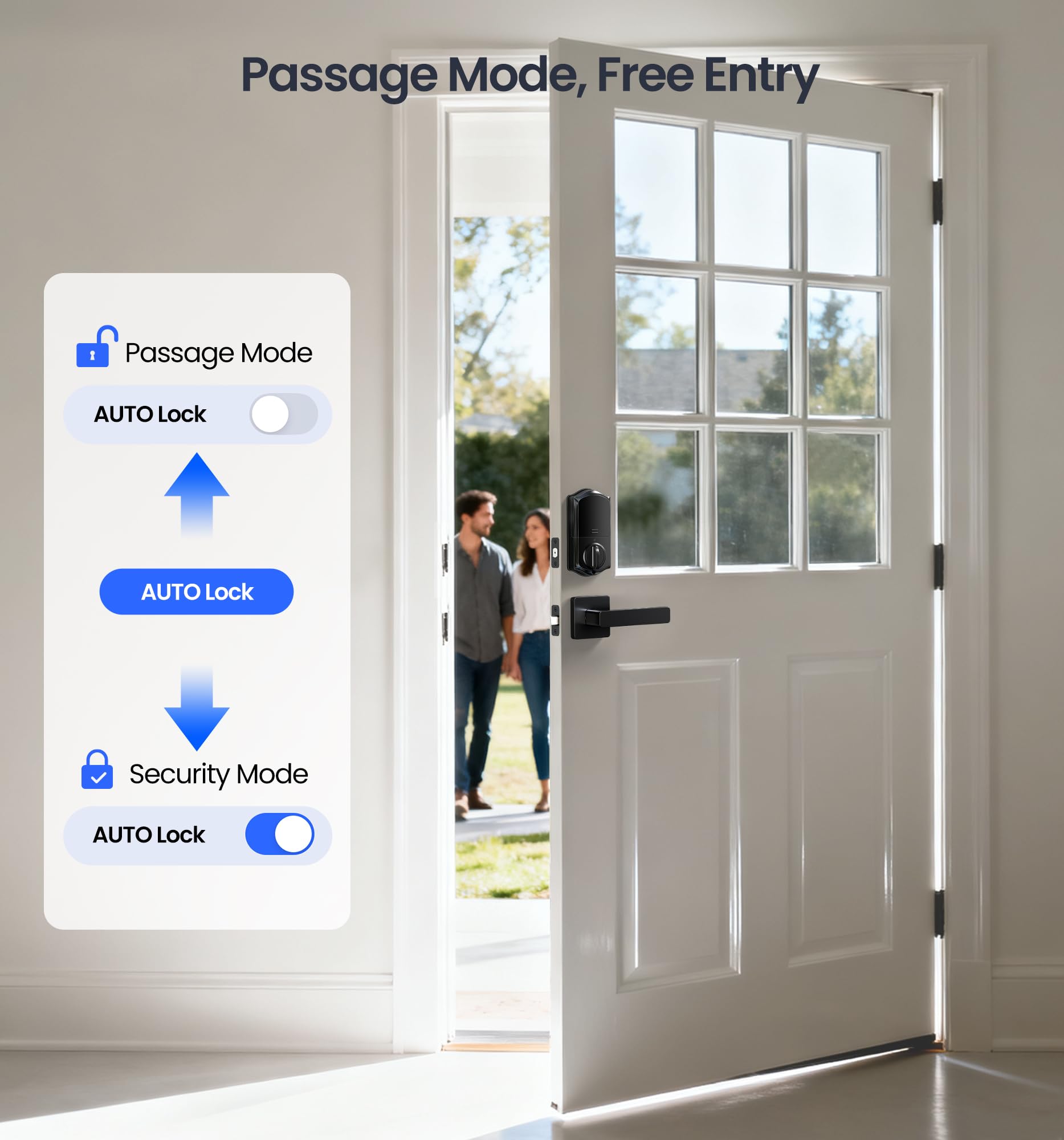 Veise VE017-B Fingerprint Smart Lock for Front Door, App Control, 7-in-1 Keyless Entry Deadbolt with 2 Zinc Alloy Lever Handles Set, Emergency Power Port, Auto Lock, Electronic Keypad, Black