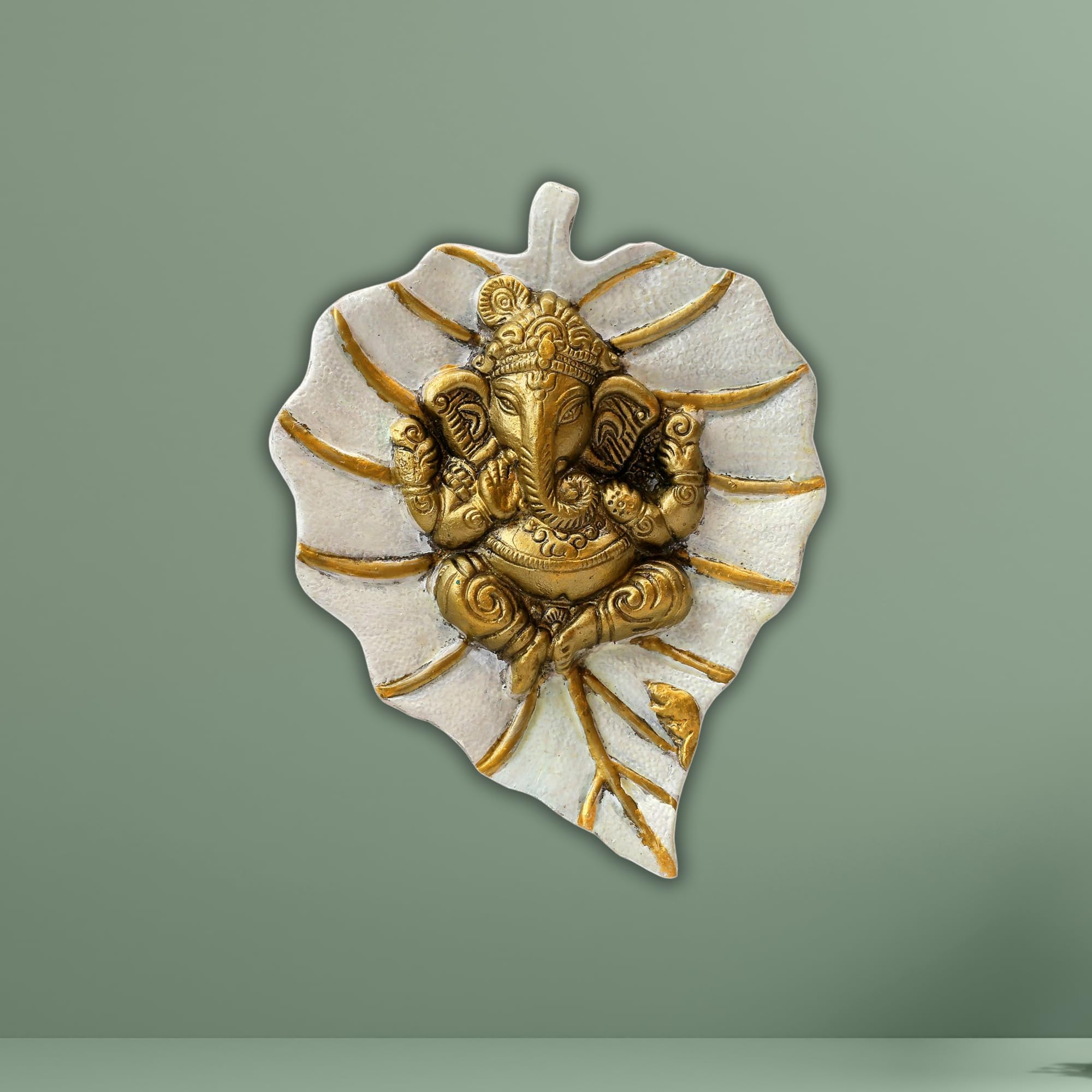 Charmy Crafts Metal Ganesha On Leaf, Wall Hanging Article for Wall Decor, Wedding Gifts, Best for Housewarming, Room Decor (White)