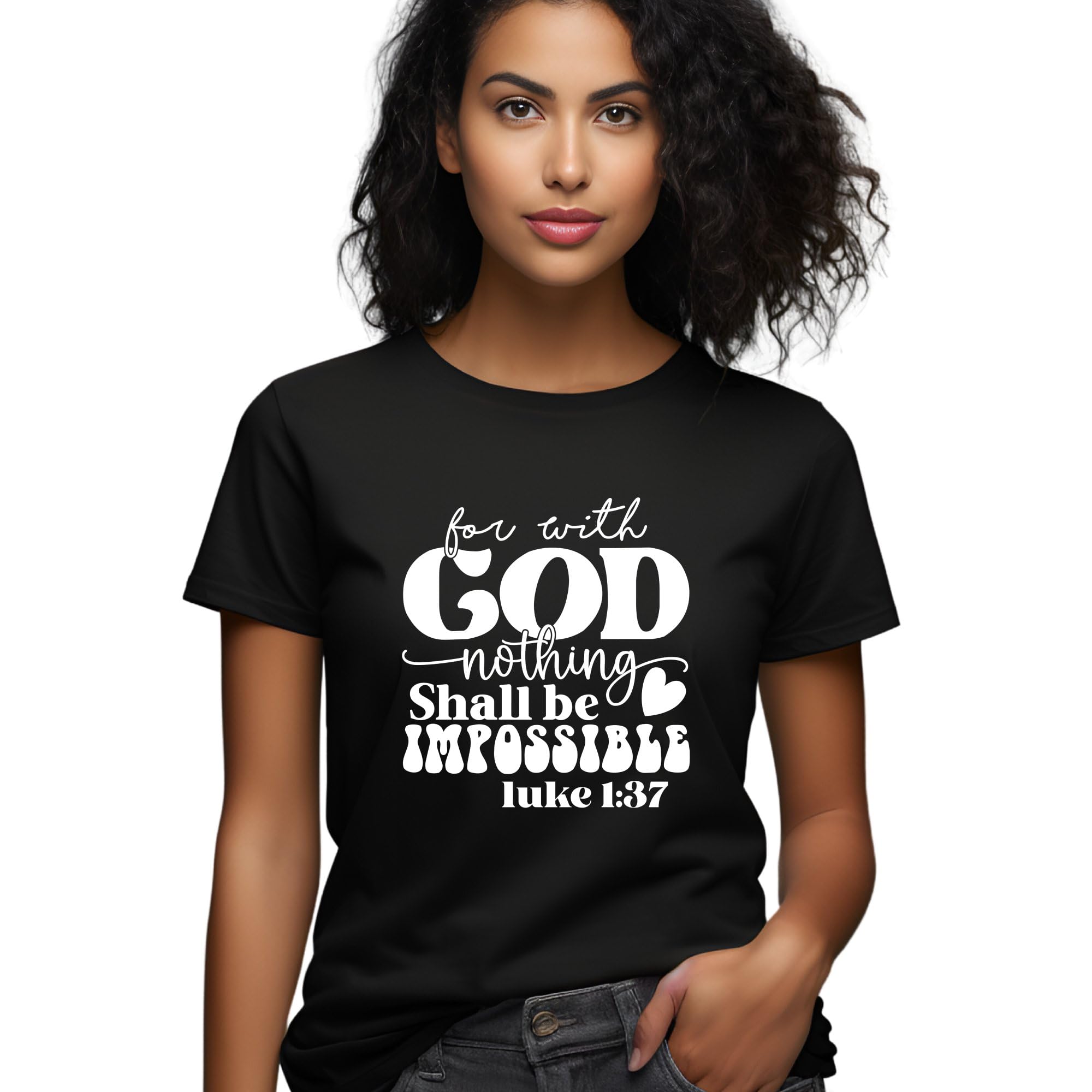 Inspirational Bible Verse T-Shirt, Luke 1:37 Quote, Christian Faith Shirt, Religious Gift for Men and Women, God Nothing Impossible Tee-image-36