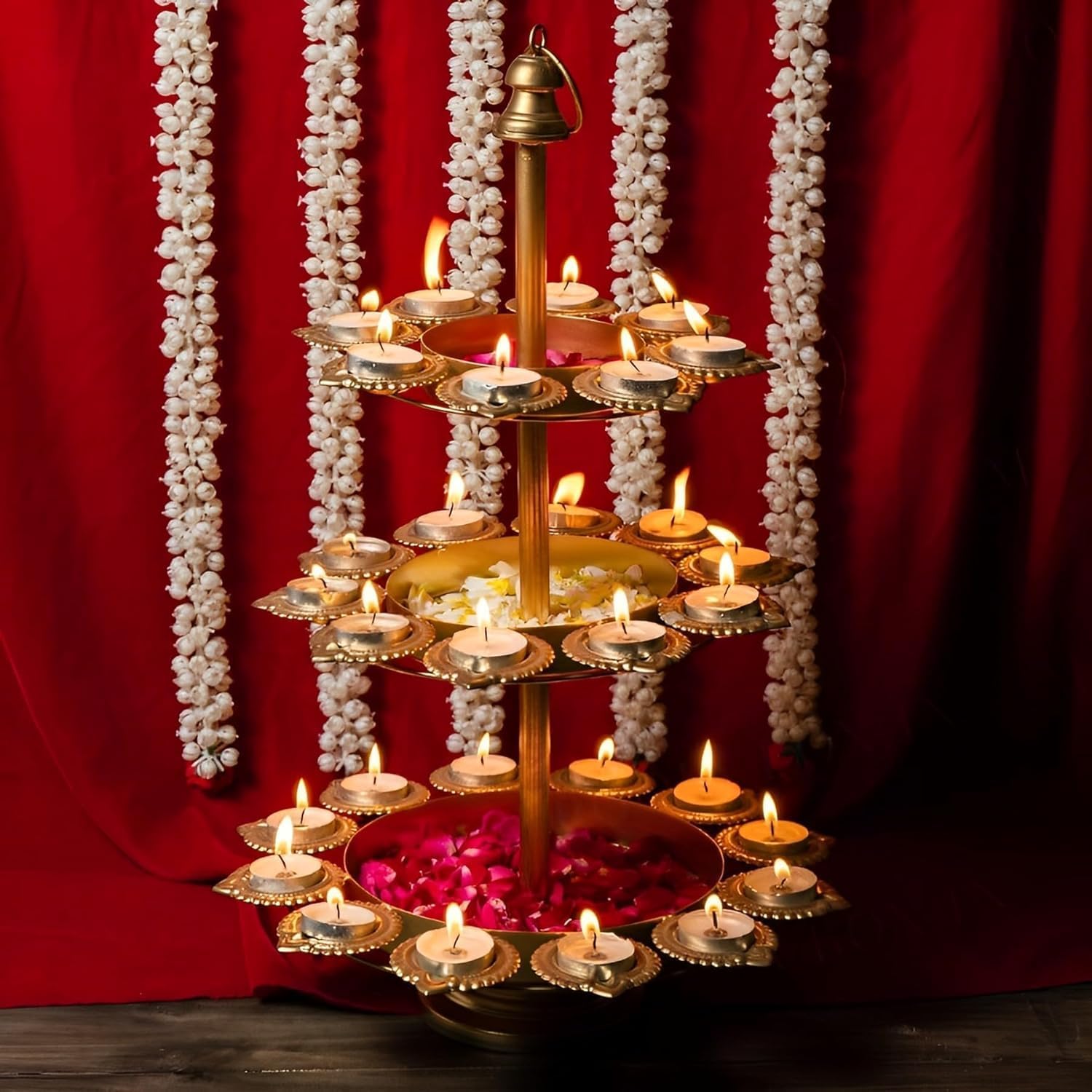 Divine Quest 3 Tier Brass Urli Metal Arts Metal Gold Urli Bowl with Diya. Urli Bowl for Home Decoration | Candle Stands with Diya | Diwali Showpiece Candle Holder. (B0DBZ63RKG) Amazon Price History, Amazon Price Tracker