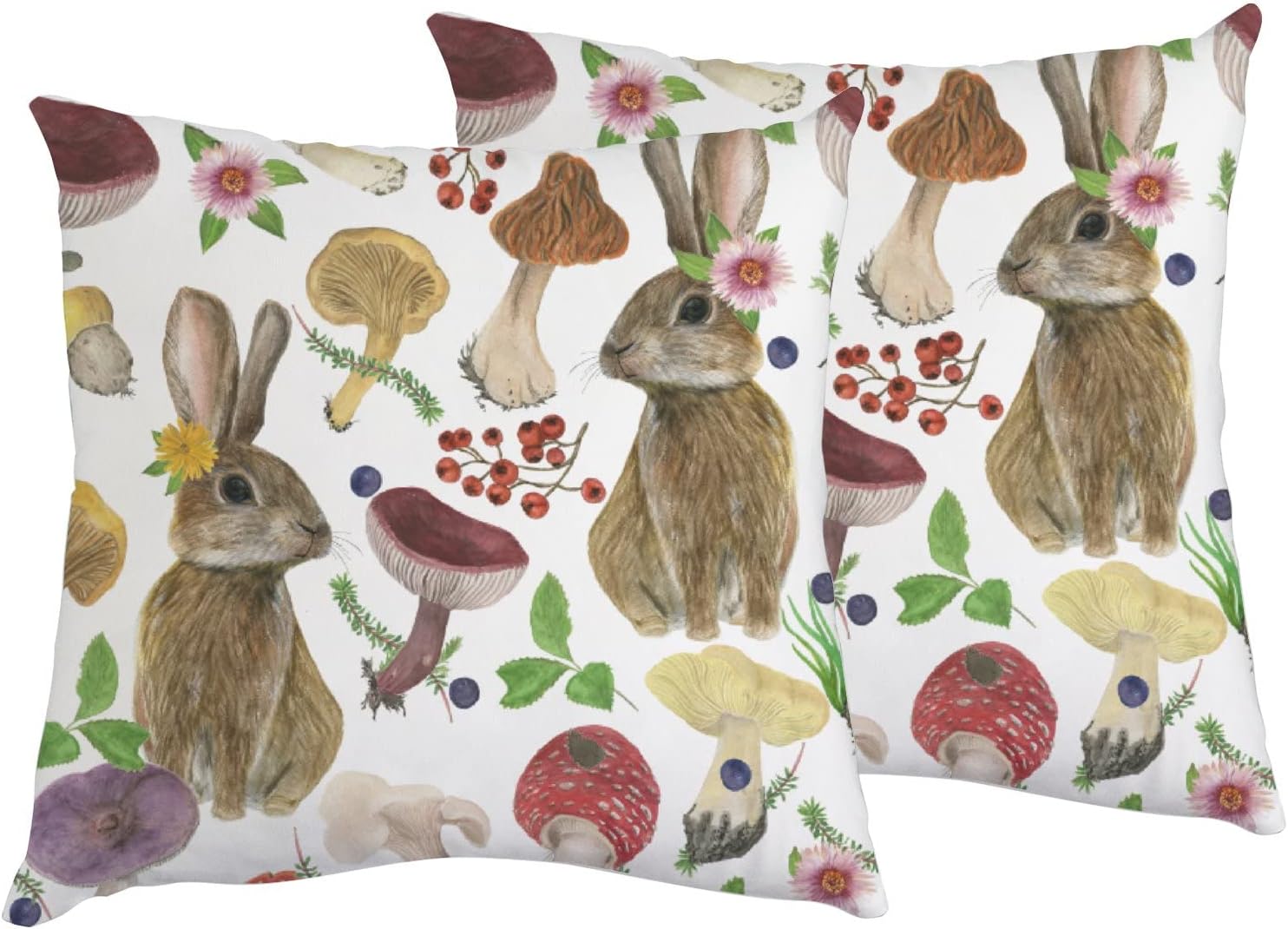 Pillow Covers 16x16 Inch Set of 2,Watercolor Mushrooms Cute