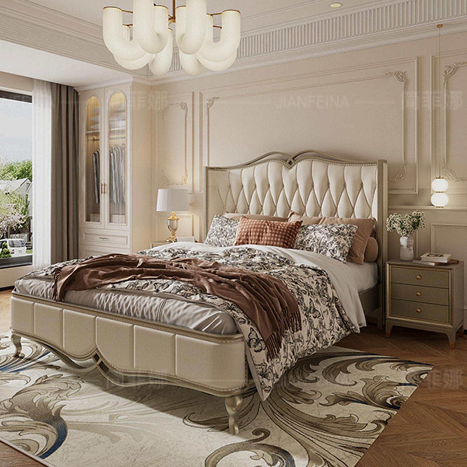 Modern King Size Genuine Leather Bed Upholstered Platform Bed Frame with Wingback Headboard and Lift Up Storage No
