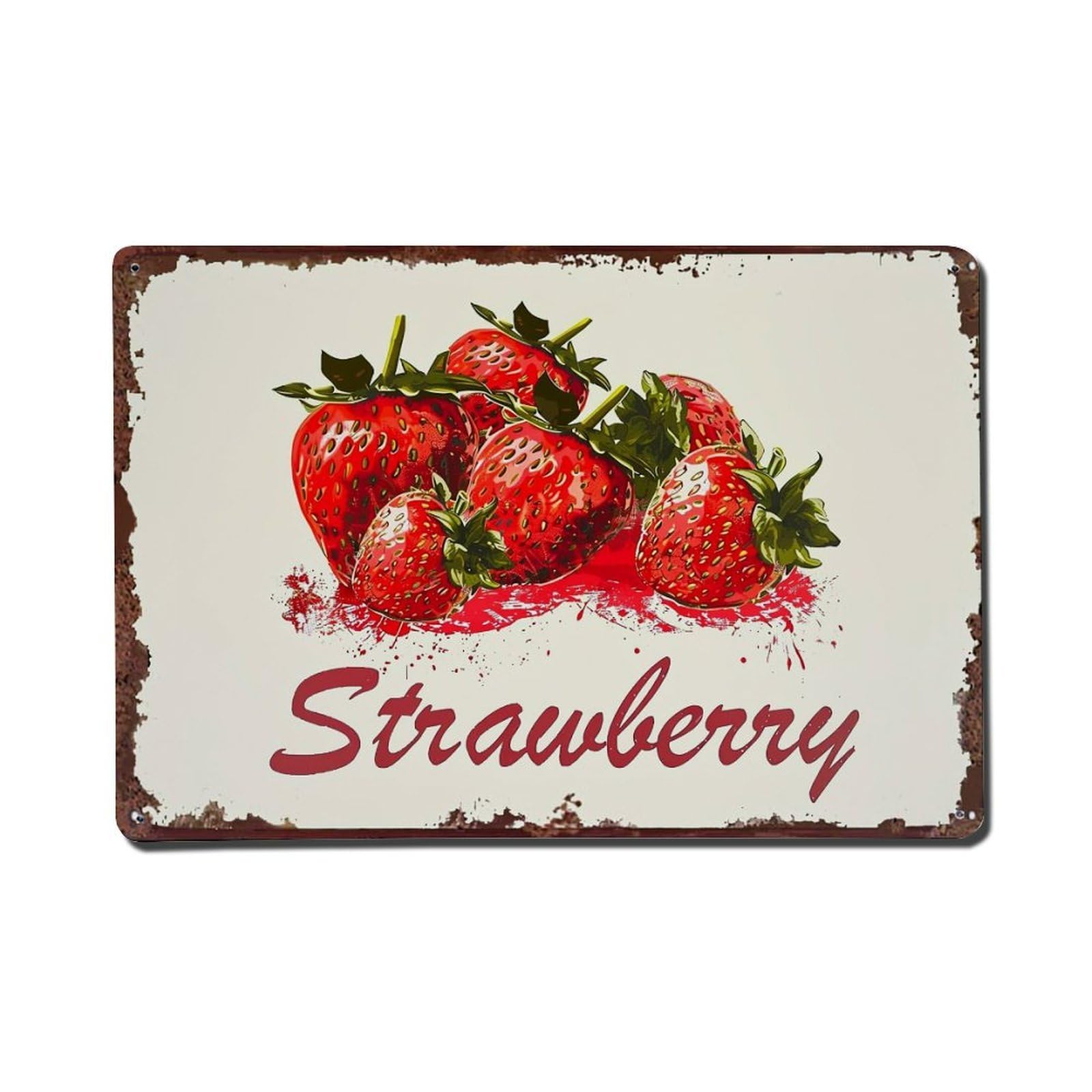 Jdfenggu Vintage Strawberry Fruit Illustration Sign Retro Metal Tin Sign, Metal Poster For Bar, Home, Man Cave, Kitchen, Laundry Room Art Decor 8X12 Inch