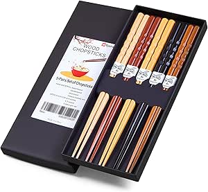 MFJUNS 5 Pairs Japanese Minimalist Reusable Chopsticks, 8.8 Inch Non-Slip Natural Wood Set - Ideal for Sushi, Noodles, Rice | Chopsticks Gift Set for Asian Cuisine Lovers