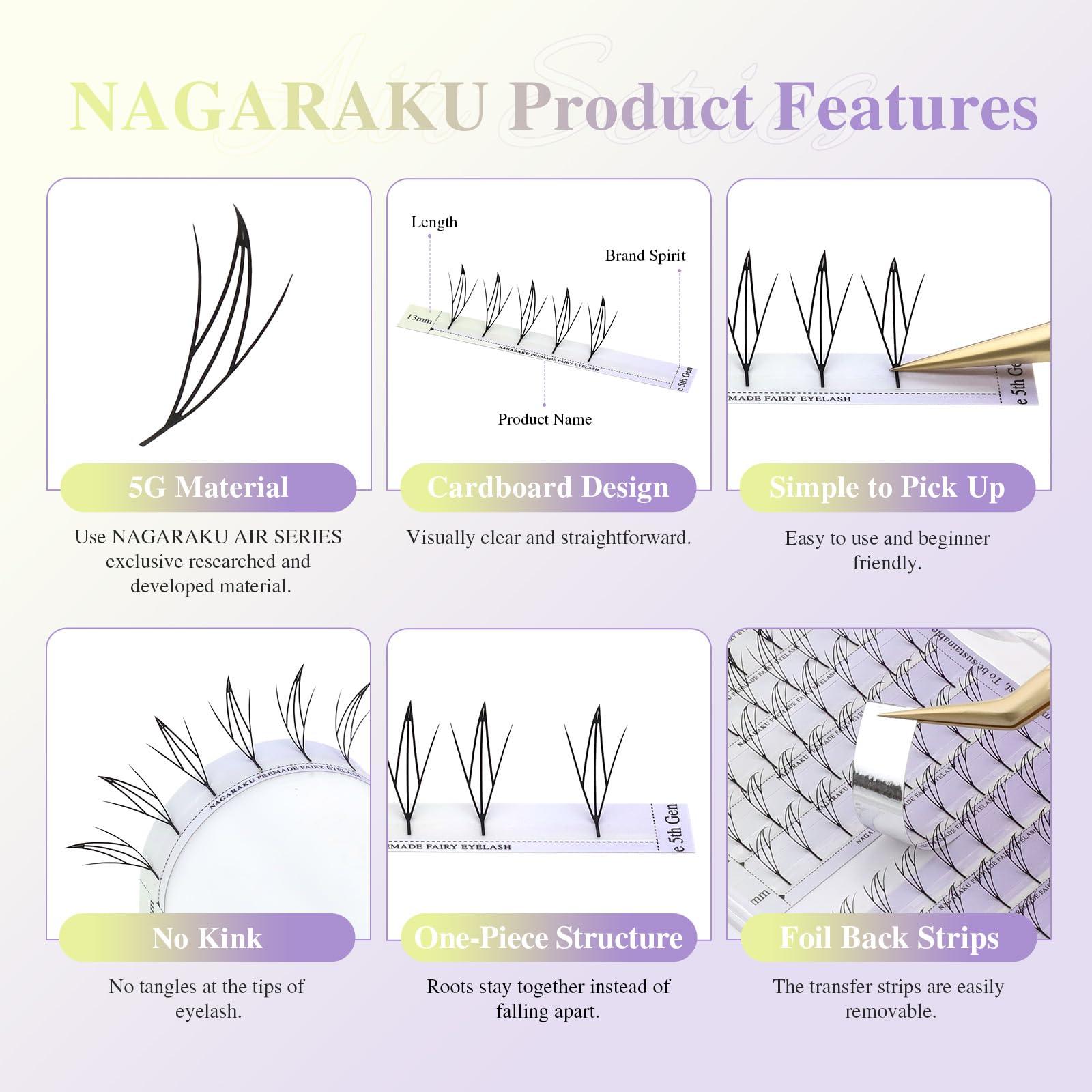NAGARAKU Fairy Style Eyelashes Extensions Air Series Premade Volume Lashes 0.07mm D Curl 8mm-15mm Mix Length 92 Clusters Wet Set/Anime/Manga Styles Lashes - Image 4
