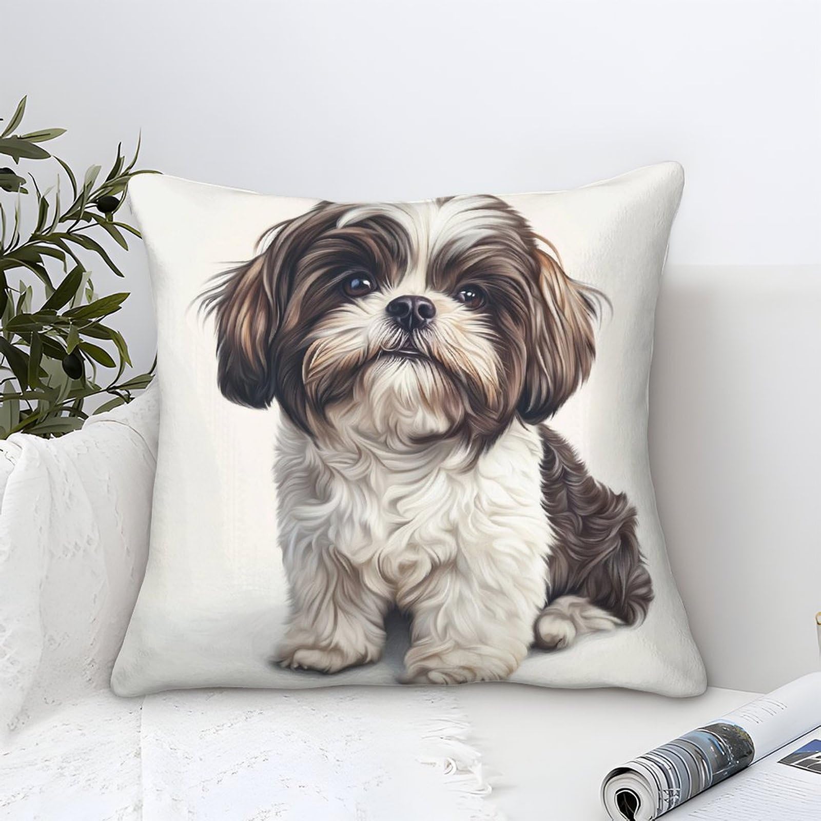 NAOFEKUID Cushion Cover Set of 1 Shih Tzu Decorative Machine Washable Pillowcases Square Cushions with Invisible Zipper Cushion Covers for Living Room Sofa Couch Bed Throw Pillow Cases 40x40cm