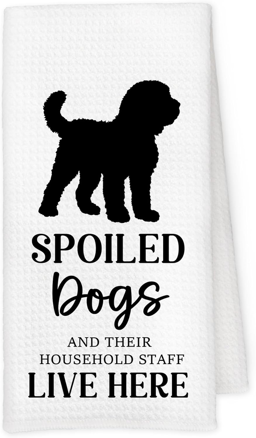 Poodle Dog Kitchen Towels, Poodle Gifts for Dog Owner Lover, Funny Spoiled Dogs and There Household Staff Live Here Decorative Hand Tea Dish Towel for Bathroom Kitchen Decor, 16x24 Inch