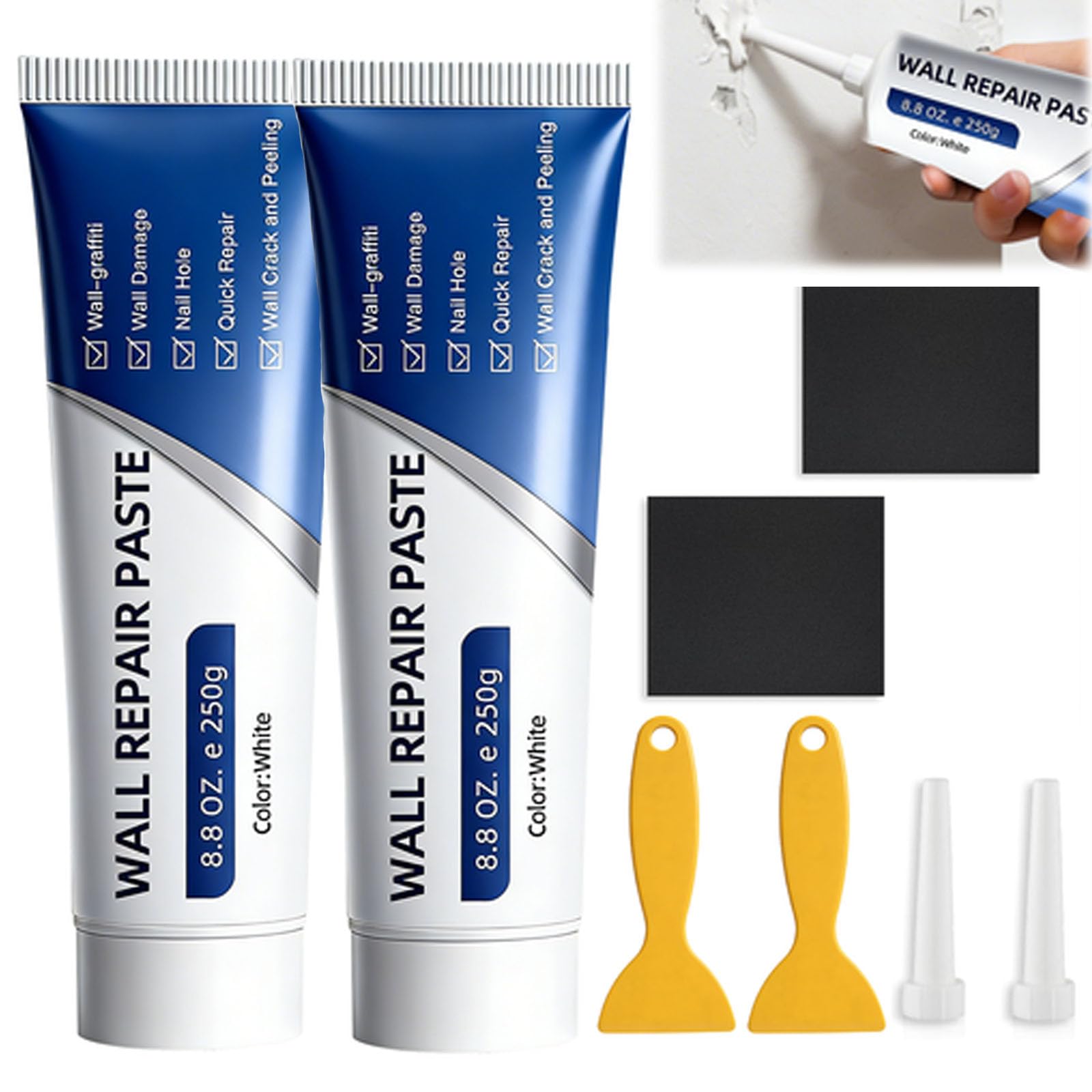 Photo 1 of 2 Pack Efficient Drywall Repair Kit with Scraper, Quick Drying Wall Repair Paste for Wall Holes, Cracks, Scratches and Graffiti for Holes Cracks Scratches Home DIY Use