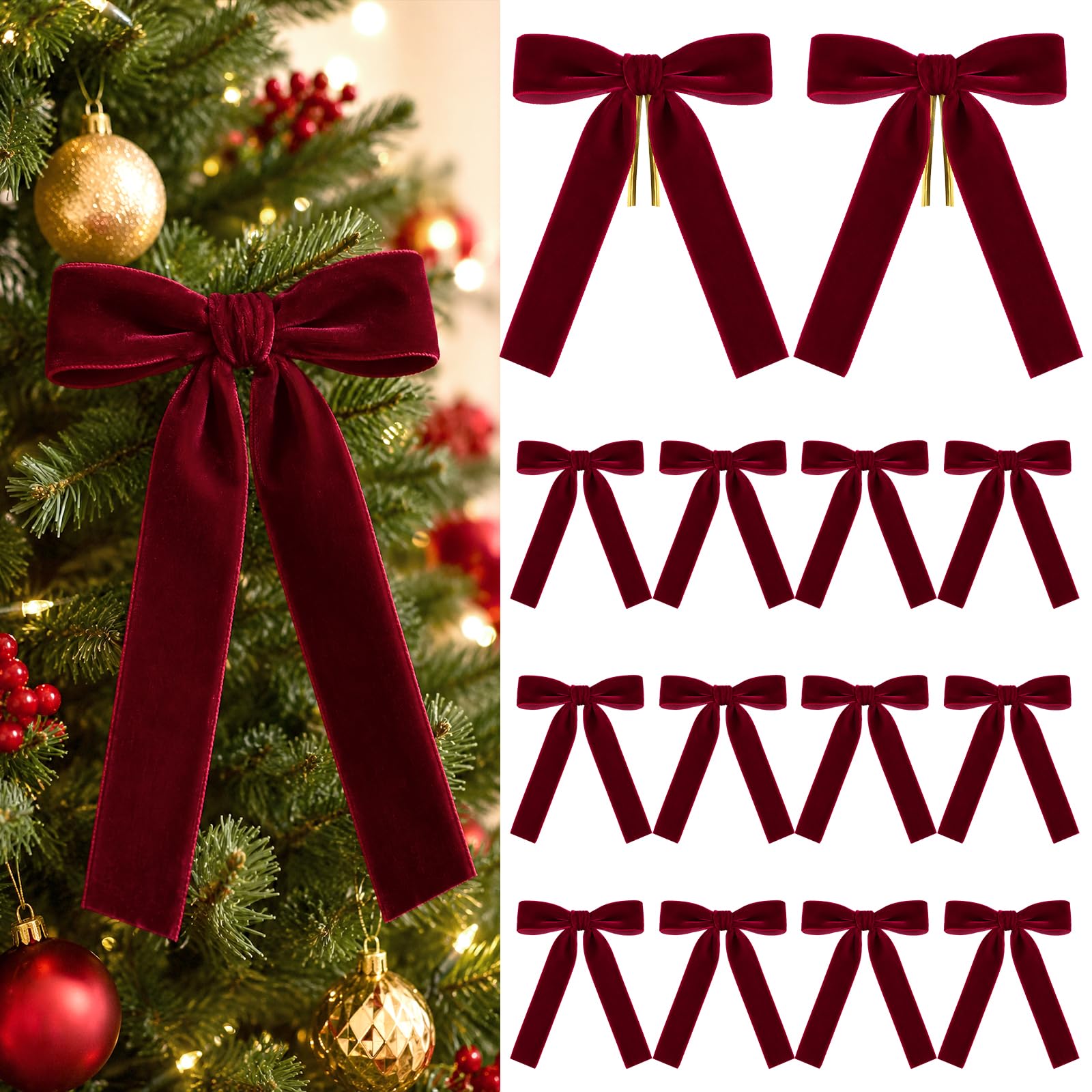 KINGLAKE 24Pcs 2.5cm Burgundy Velvet Christmas Tree Bows with Twist Ties