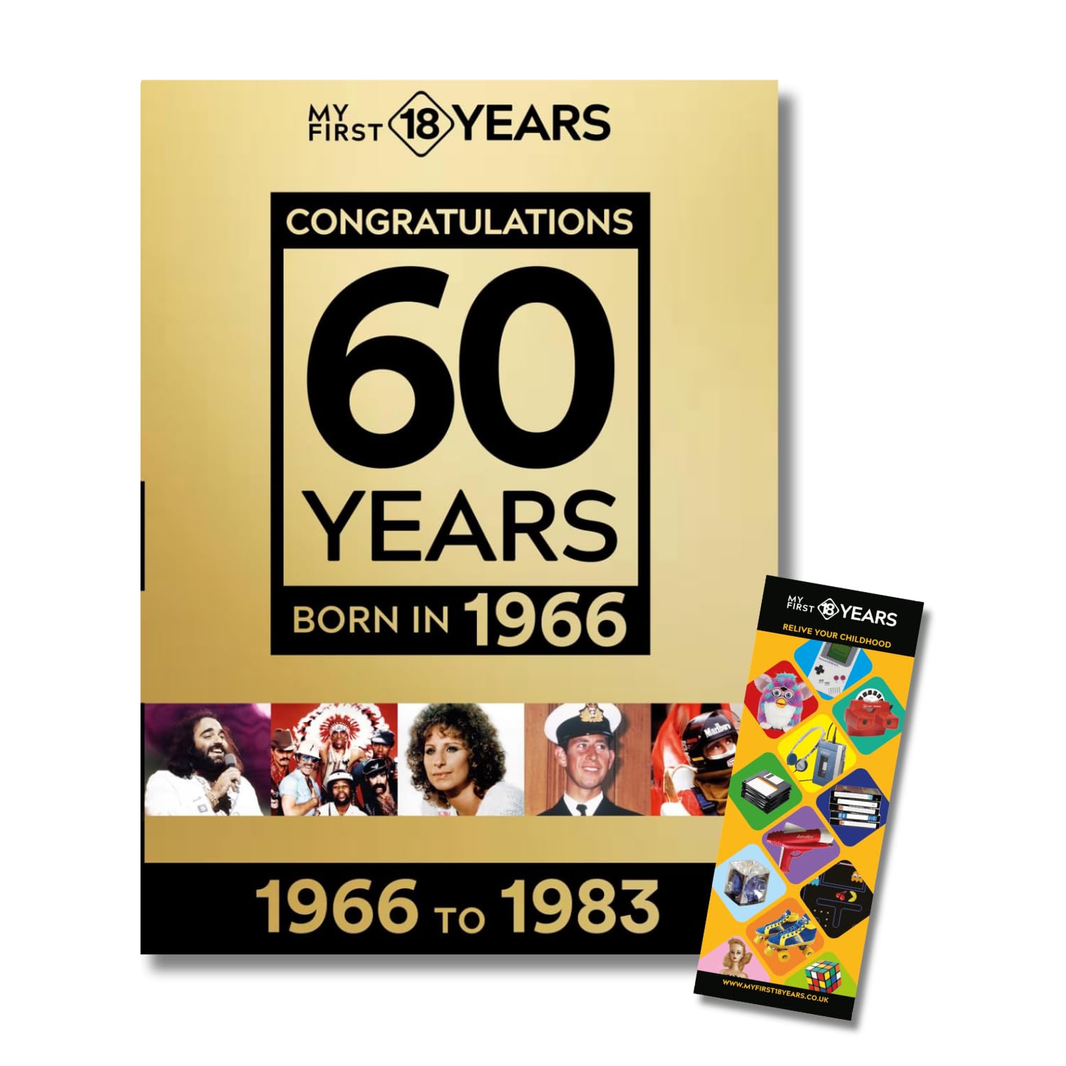 My First 18 Years – Born in Book & Bookmark Gift Set | Birthday Keepsake | Nostalgia Bookmark | Gold Limited Edition (1966 Gold)