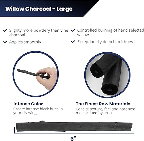 Miniatura 9 de Pacific Arc Varilla de sauce grande de 4paquete, suave, negro, carbón de sauce para dibujar y dibujar