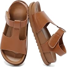 Kids Sandals for Girls and Boys, Summer Soft Faux Leather Flat Shoes, Non-Slip Comfort Lightweight Beach Walking Sandals with Back Strap