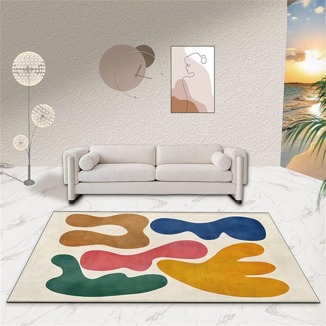 Tapis de salon bleu moderne lavable pour réchauffer l'espace repas