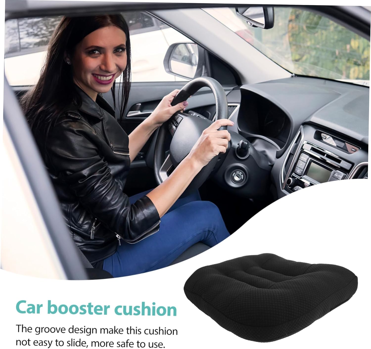 Car Seat Cushion Heightening Pad for Short Drivers Non Slip Butt Support with Grooved Design Comfortable Riser for Improved Driving View and Safer