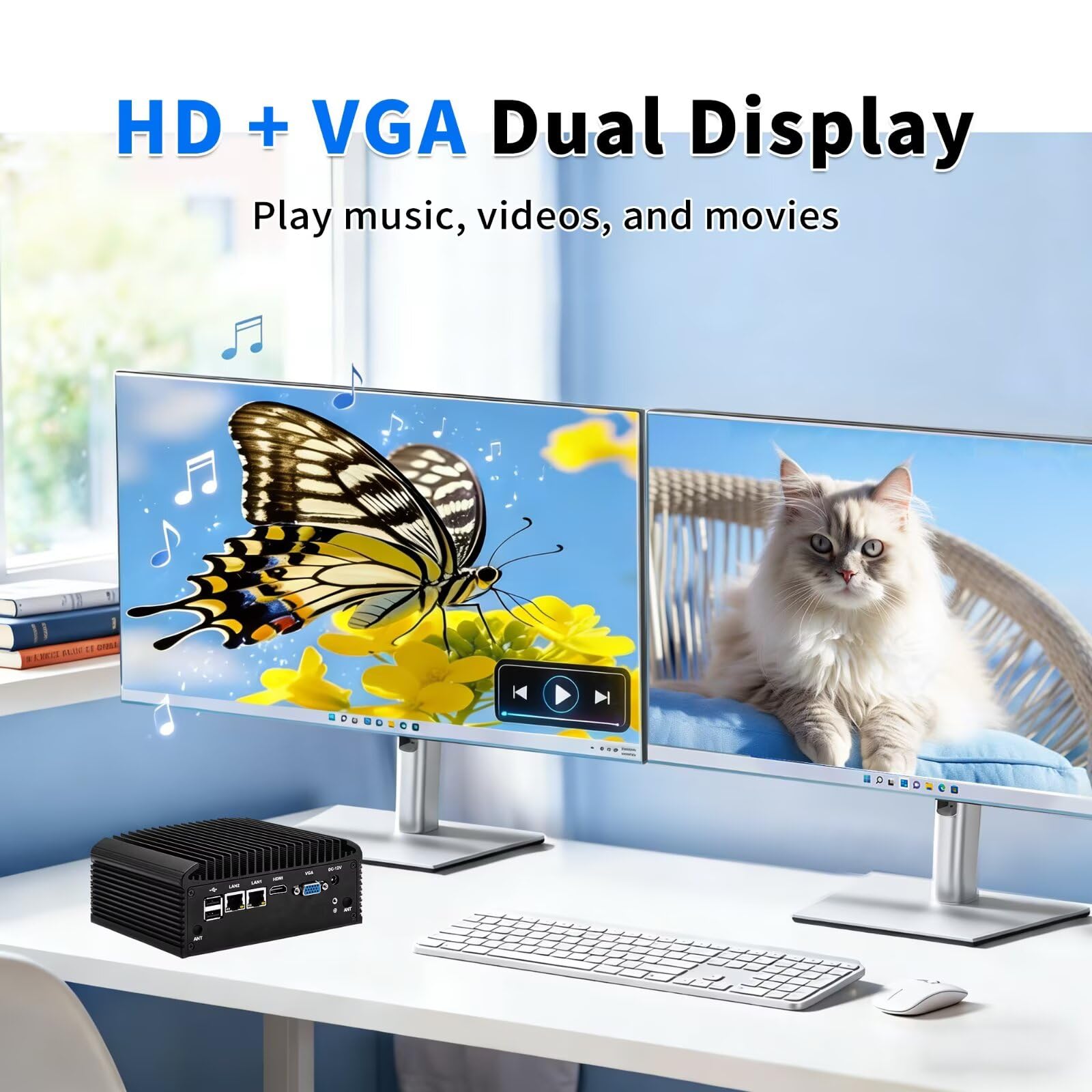 Fanless Mini PC i5 8250U, DDR4 8GB RAM 128GB NVMe SSD, 2 LAN 4 COM Industriale PC, HD VGA Micro Desktop Computer for Home Office, 10 Pin GPIO, 4USB3.0, 2USB2.0, Auto Power On