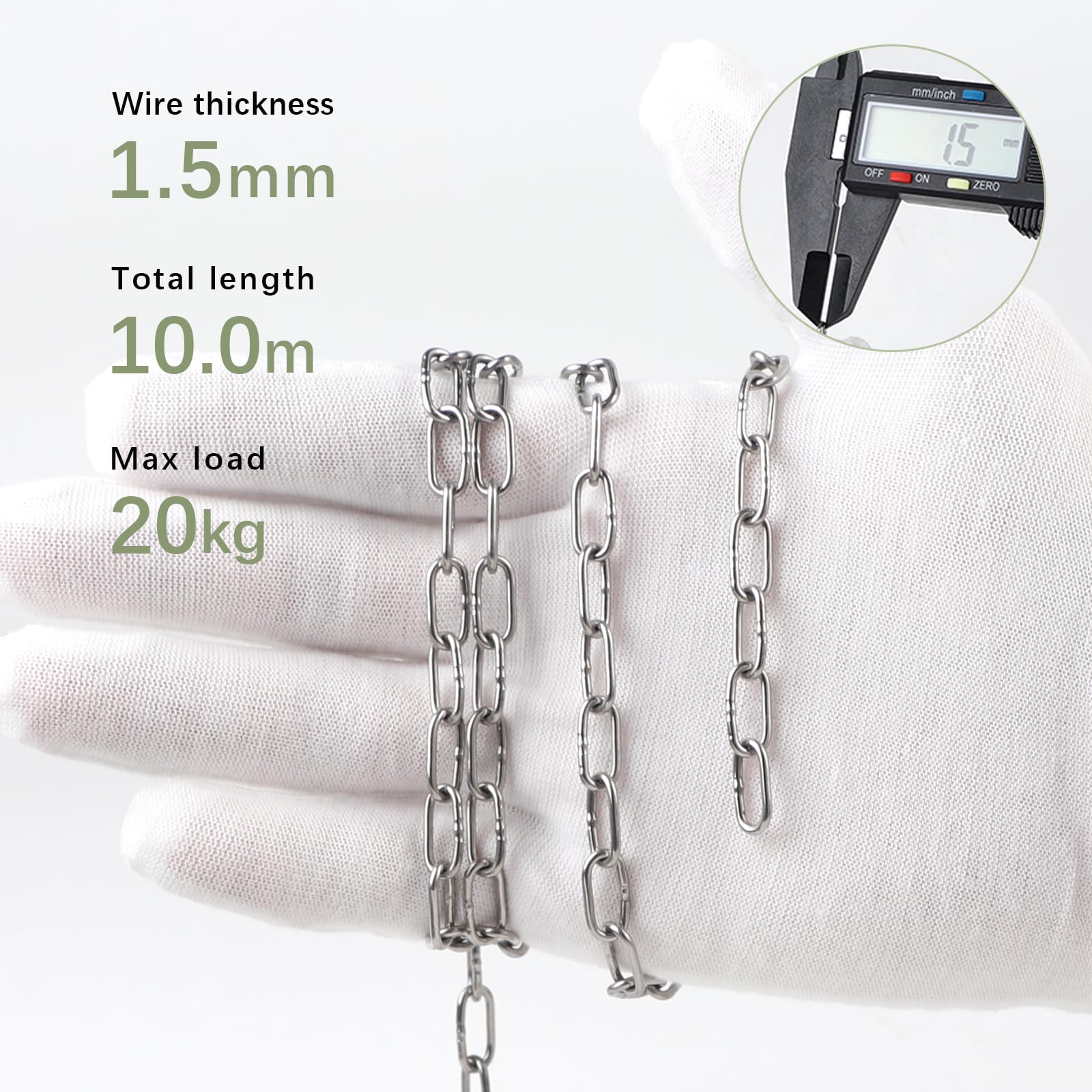 hannger Heavy Duty Ketting Roestvrij Staal, 2 stks 1/8 5ft Metalen Ketting Link Veiligheid Ketting Voor Hangende Planten/Schaduw Zeil/Decoratief/Hek/Huisdier Hond
