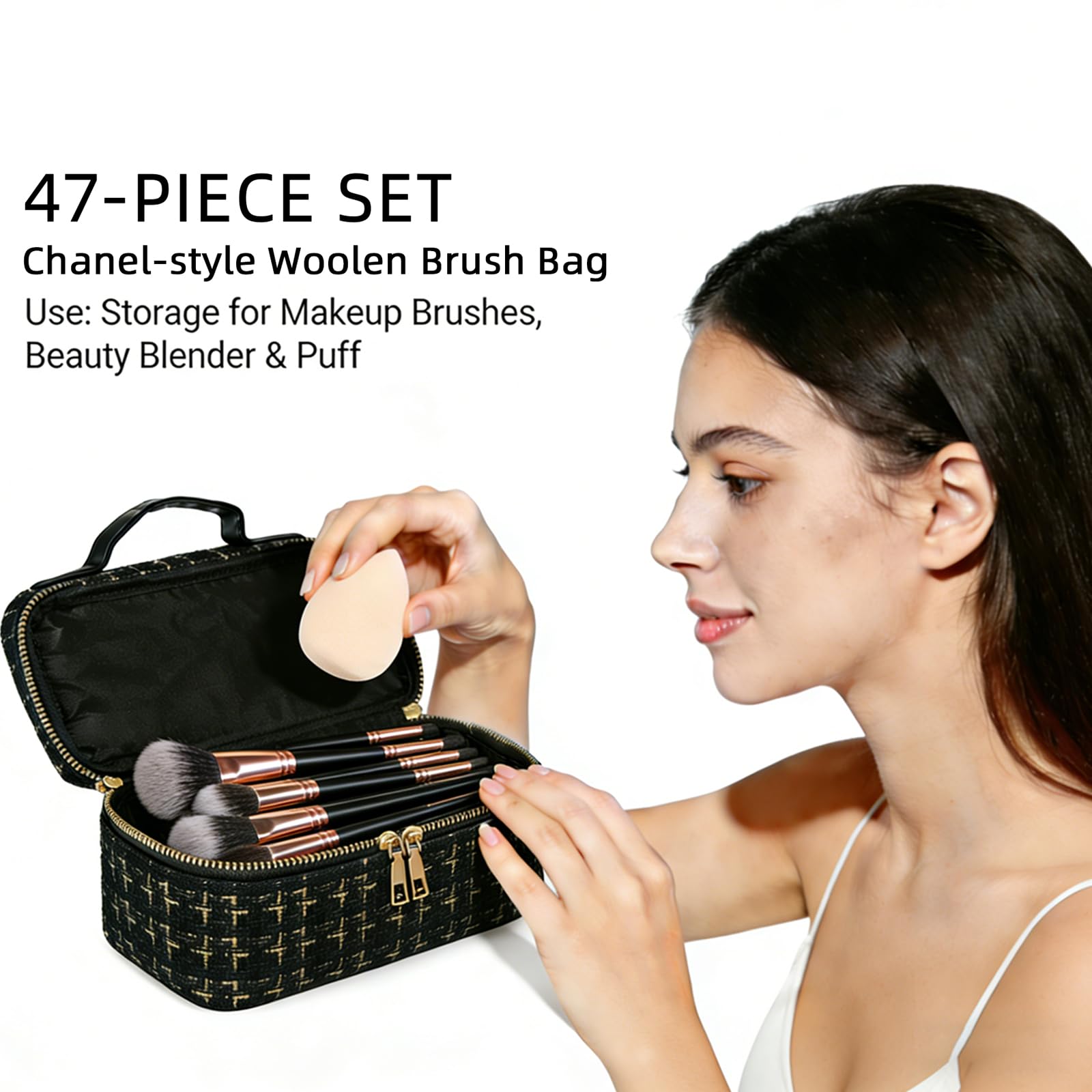 Brocha de Maquillaje Avanzada, 47 Piezas Juego de Pinceles de maquillaje Profesional para Rostro y Ojos Blush Foundation Concealer Powder