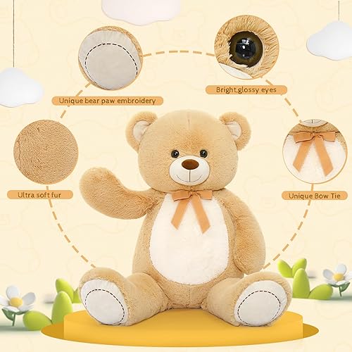 Miniatura 4 de Tezituor Oso de peluche gigante de 4.3 pies, animales de peluche grandes de 52 pulgadas con vientre blanco, regalo de San Valentín para novias