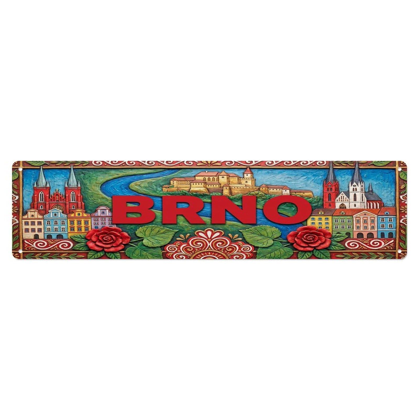 Olhnbad 4X16inch(10X40cm) Vintage Brno Czech Republic Flag Pattern Metal Tin Sign