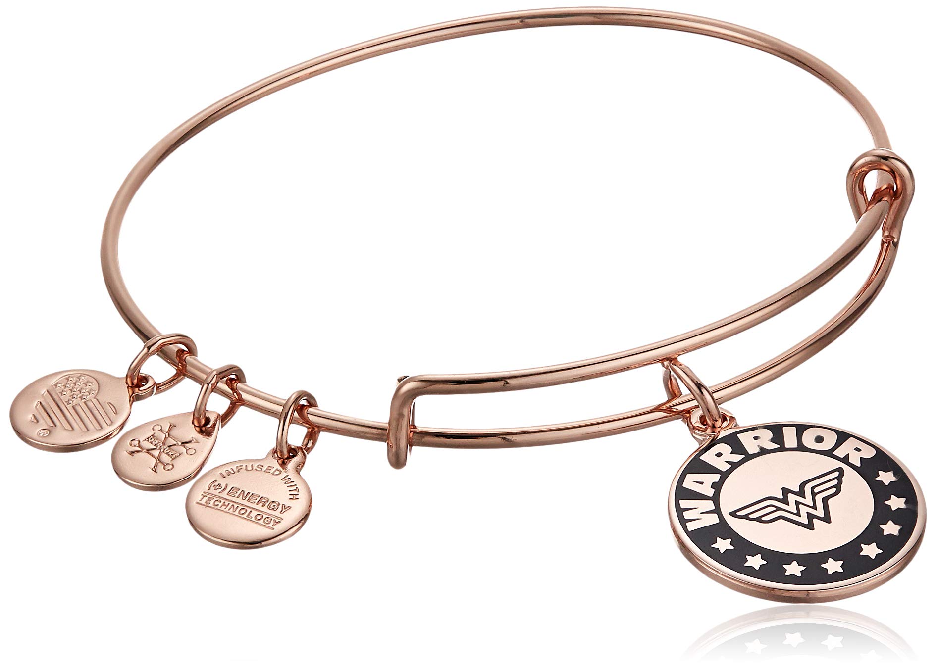 Alex and Ani Affinity Wonder Woman Warrior Charm Expandable Bangle for Women, Shiny Rose Gold Finish, 2 to 3.5 in