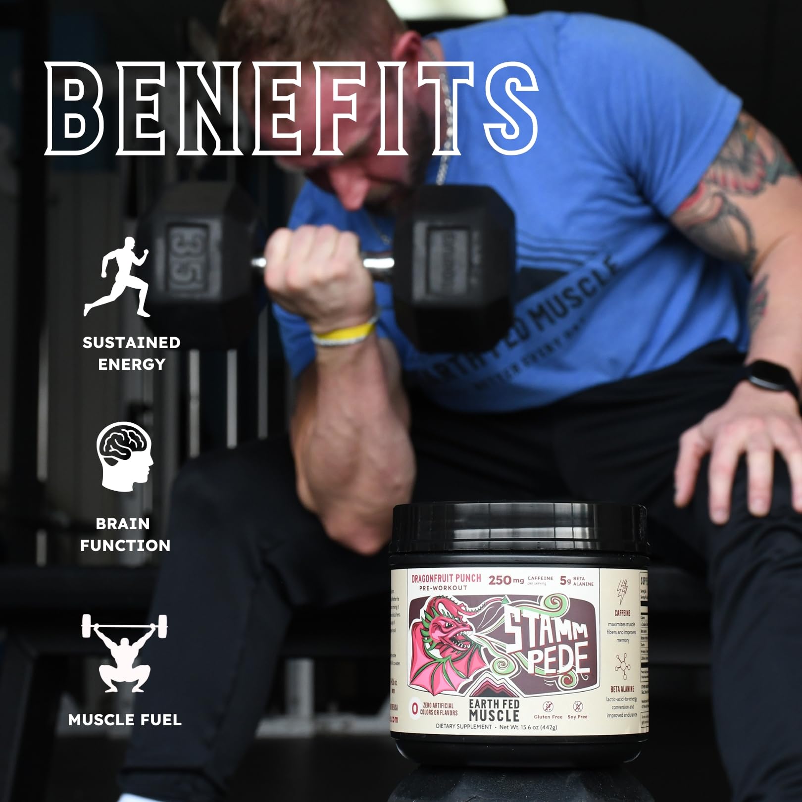 Earth Fed Muscle Stammpede Pre Workout – Dragon Fruit Punch, Clean Energy, Focus, Muscle Support, No Fillers or Artificial Flavors, 30 Servings