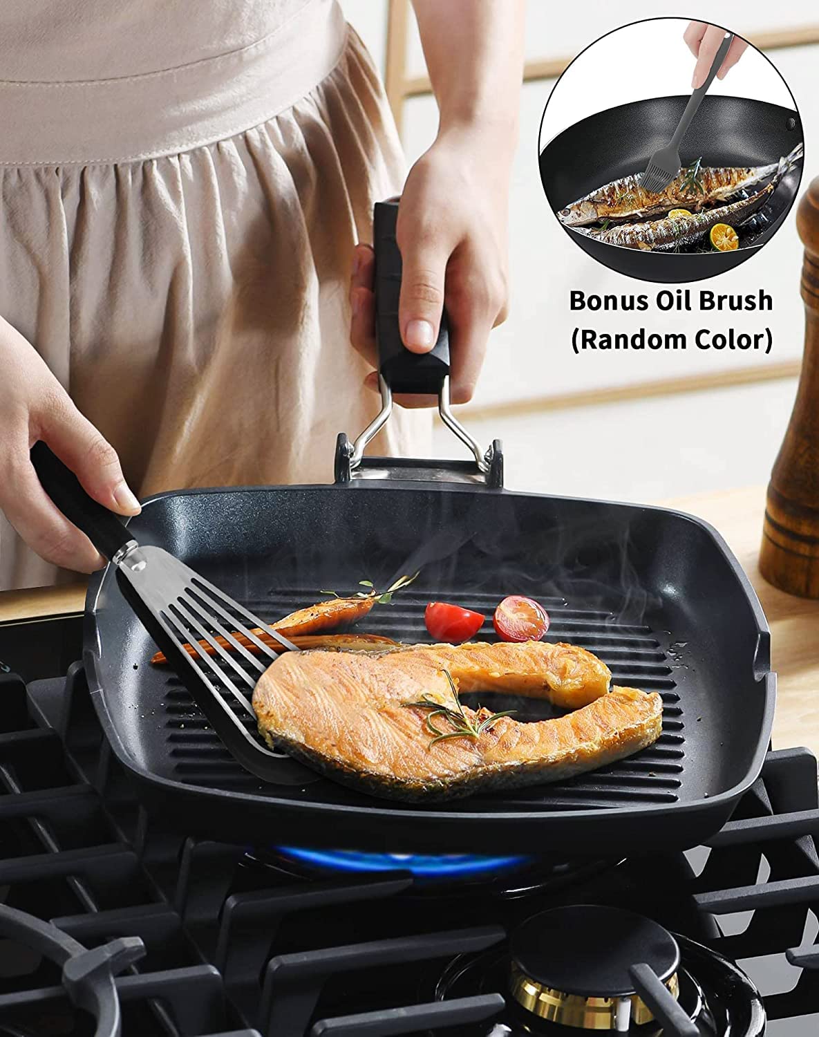 Set 2 Spatole In Silicione Verde Per Cucina - Antiaderenti, Resistente Al Calore Fino A 600°F, Per Pesce E Pancake - Foto 14