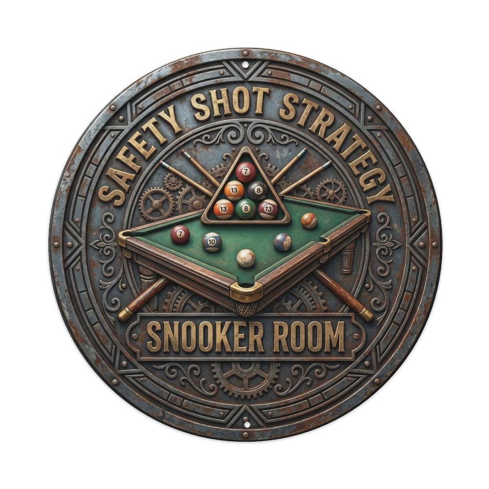 Cwbufd Vintage Style Safety Shot Strategy Snooker Room Vintage Metal Tin Sign Plaque Wall Decor For Cafe, Club Bar, Office, Garden Metal Poster 8X8inch