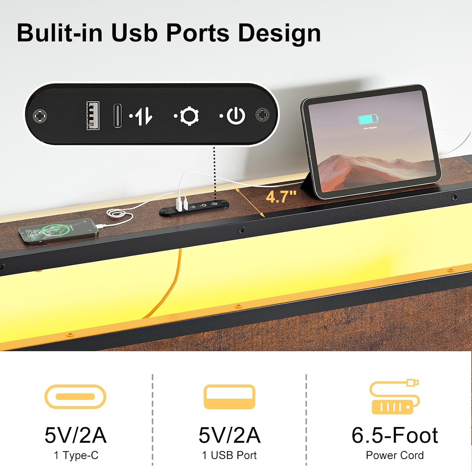 HAUSOURCE Twin Bed Frame with Headboard Bed Frame Twin Size Metal Bed with LED Lights Charging Station No Box Spring Needed Noise Free Easy Assembly - Image 5