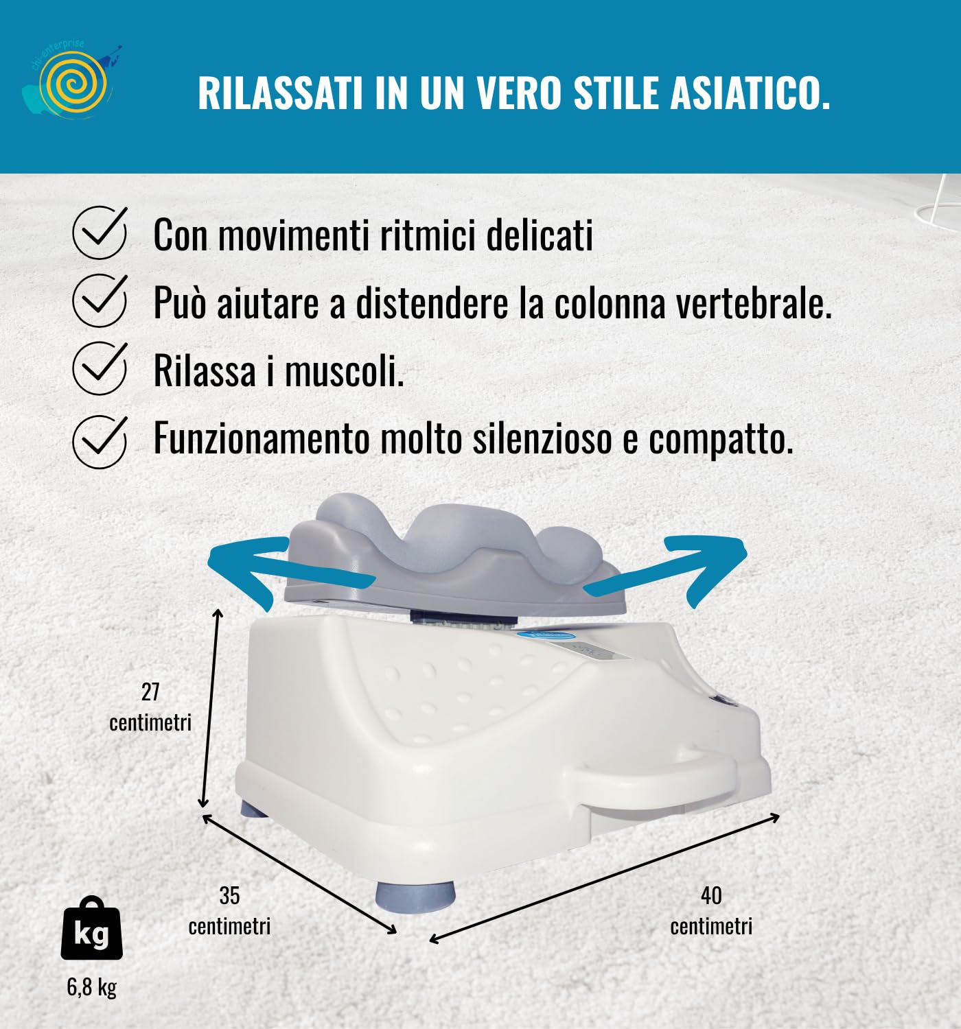 chi-enterprise Chi Vitalizer Basic Chi-Massage Device I molto facile da usare e particolarmente silenzioso I morbido poggiapiedi imbottito I macchina chi vitalizzante con manopola rotante