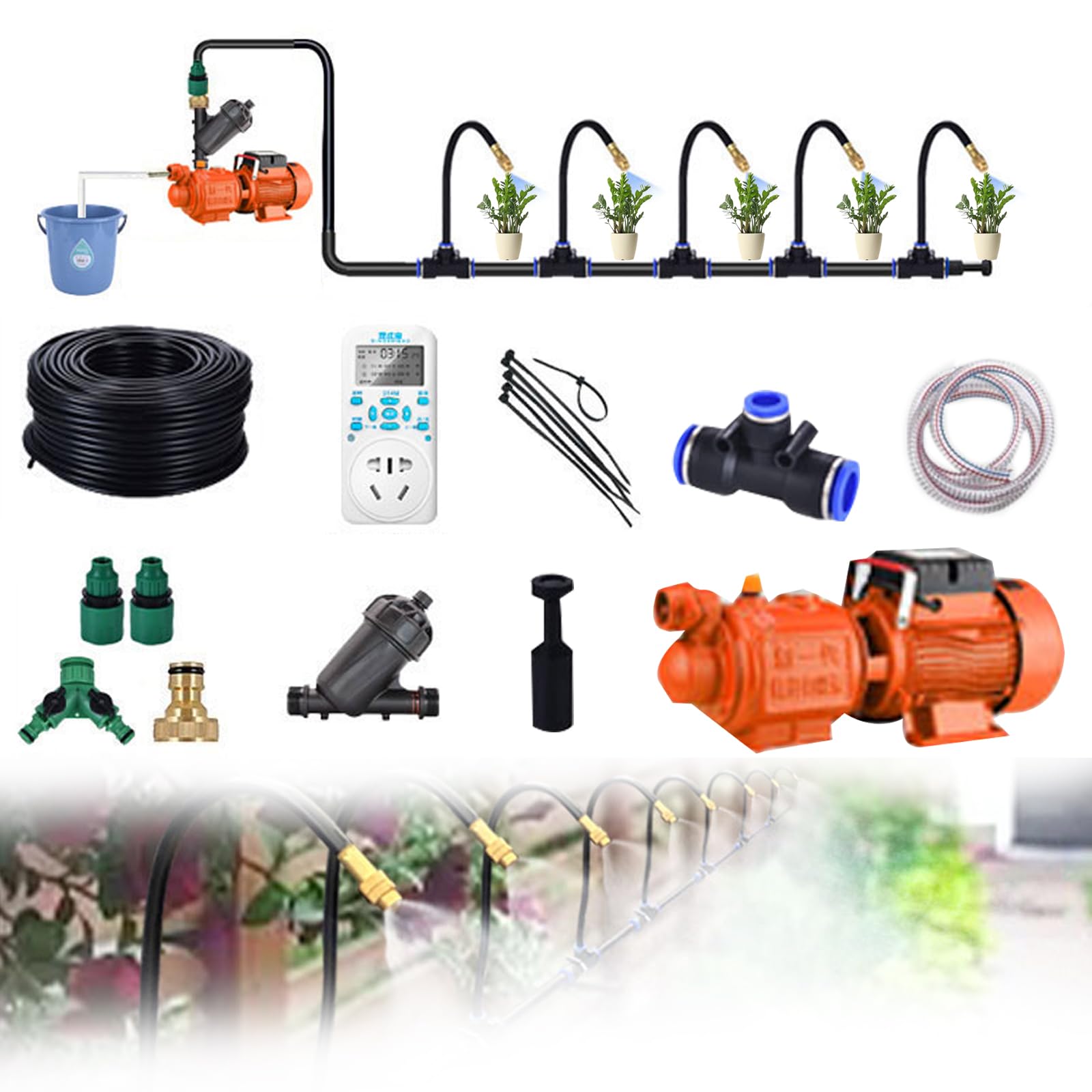 TYH Sistema di Irrigazione Automatico da Giardino Curvo a 360°, Kit di Irrigazione a Goccia per Giardino, Kit di Sistema di Irrigazione a Goccia con Attacco Rapido, Ugelli Nebulizzatori Regolabili