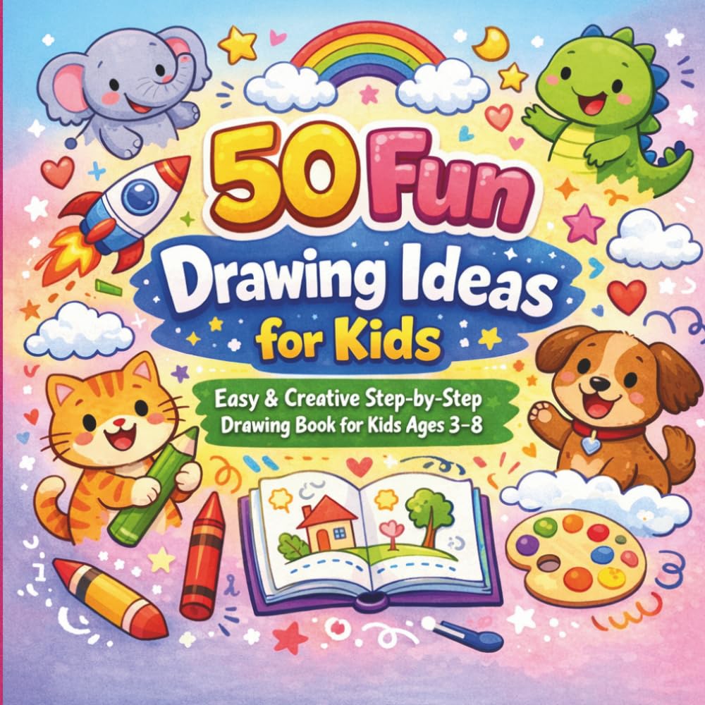 50 Fun drawing Ideas for Kids: Creative Step-by-Step Drawing Prompts for Kids Ages 3–8 | Learn, Play & Build Imagination