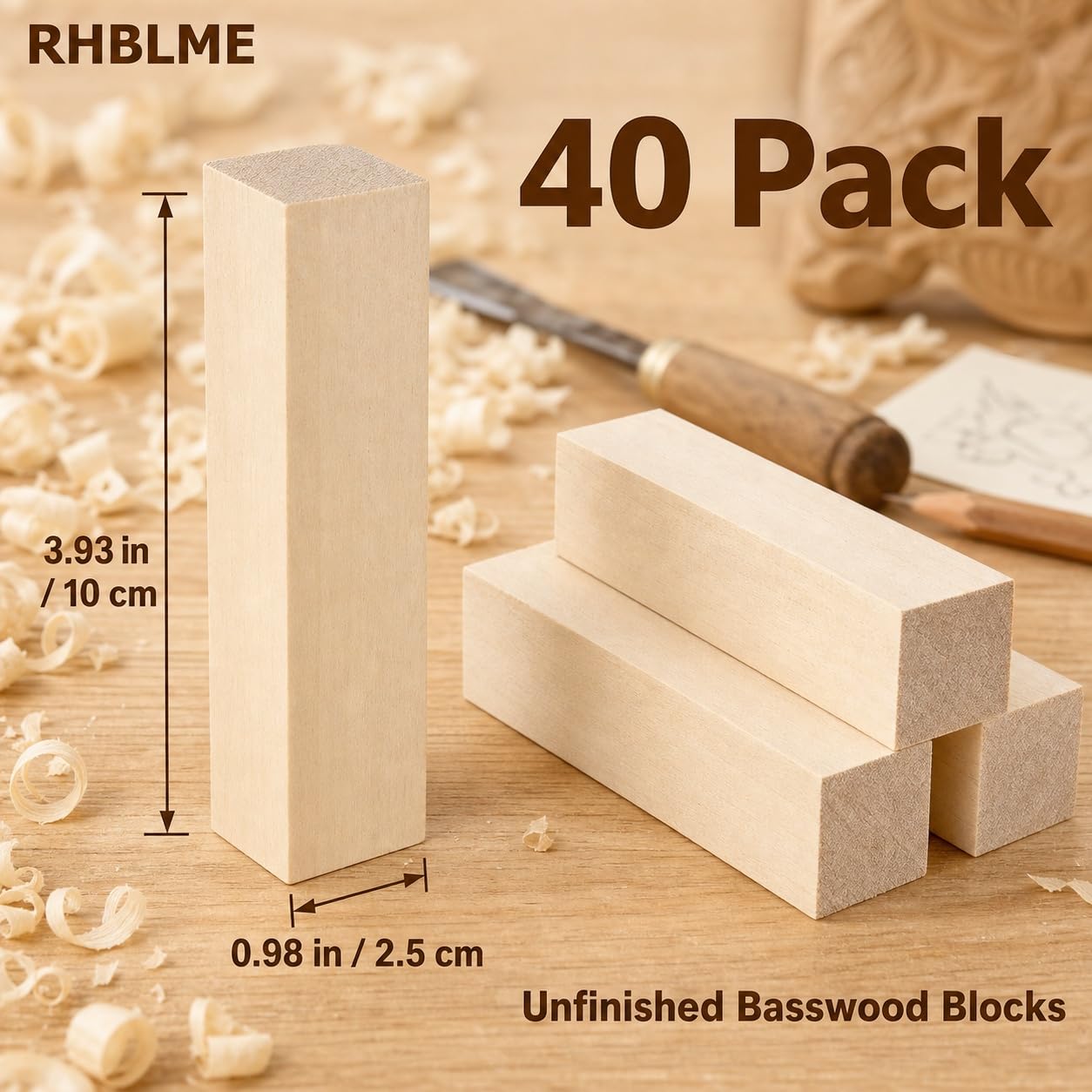 Basswood Carving Blocks - 40 Unfinished Wood Cubes -2