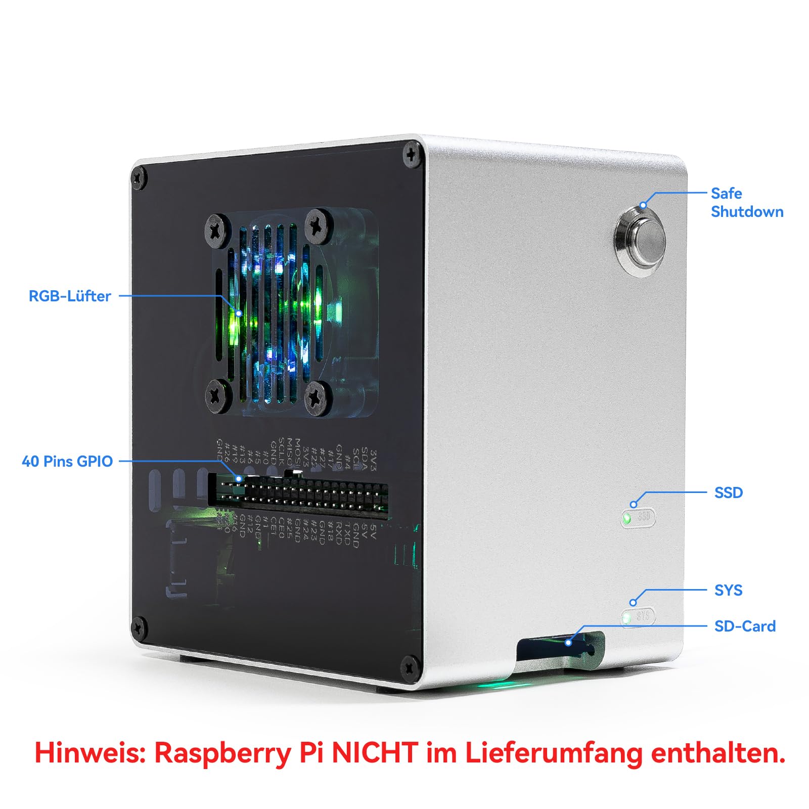 Pironman 5-Mini NVMe M.2 SSD PCIe 2.0/3.0 Mini-PC-Gehäuse für Raspberry Pi 5, Hailo-8L, OpenClaw KI-Agent, PWM-Aktivkühler + RGB-Lüfter, Safe Shutdown, RGB-Effekt (RPI5 Nicht enthalten)