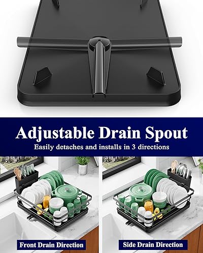 Miniatura 4 de Kitsure - Escurridor de platos para encimera de cocina, para organización y almacenamiento, de acero inoxidable con soporte para cubiertos, 12 x