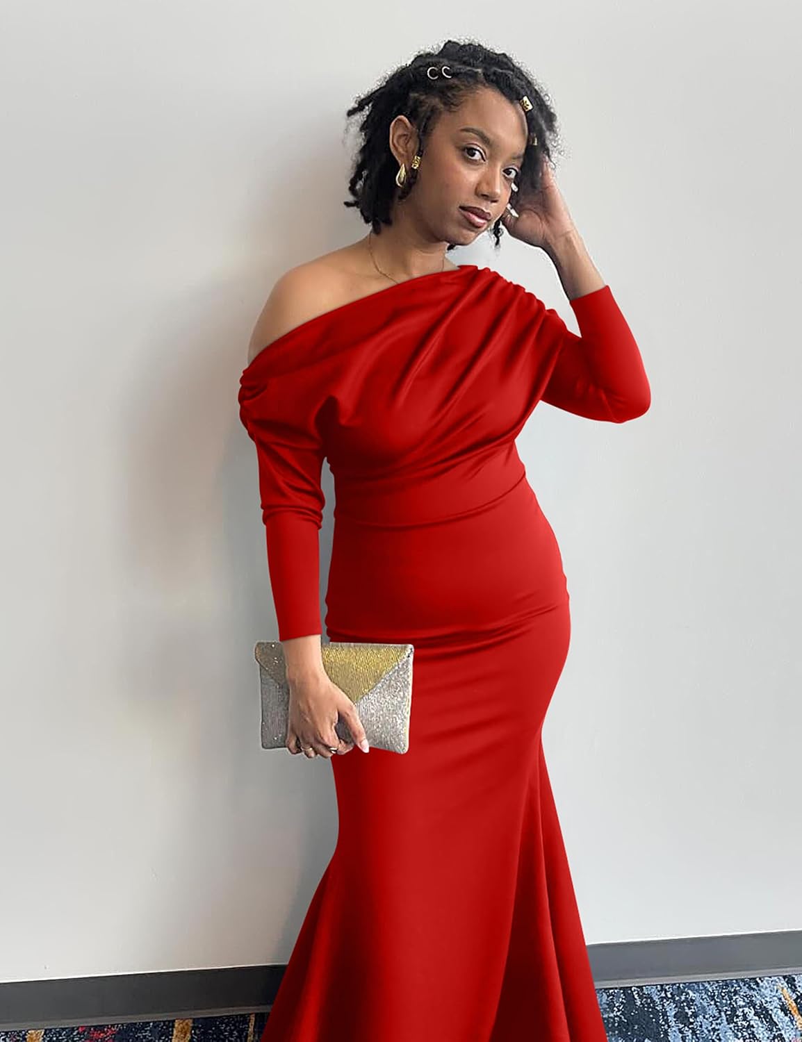 YMDUCH Women's Sexy Elegant Long Sleeve Off Shoulder Bodycon Long Evening Formal Dress - Image 9