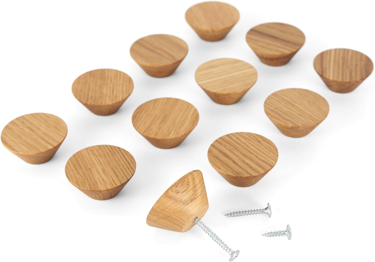 12 Pack Wood Cone Cabinet Knobs (Light) - 1 ½ " Diameter Round Shape - Wooden Drawer Pulls for Cabinets Doors, Dresser and Drawers Knob, Kitchen Cabinet Door Handle