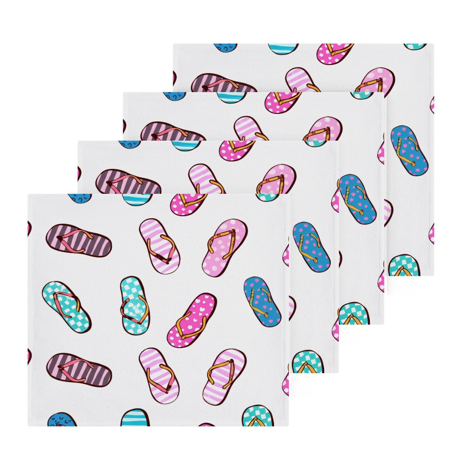 Msyxl 4-Pack Striped Flip-Flops Washcloths for Bathroom, 12x12in Cotton Wash Cloths Soft Absorbent Face Cloths Towel for Your Face Body