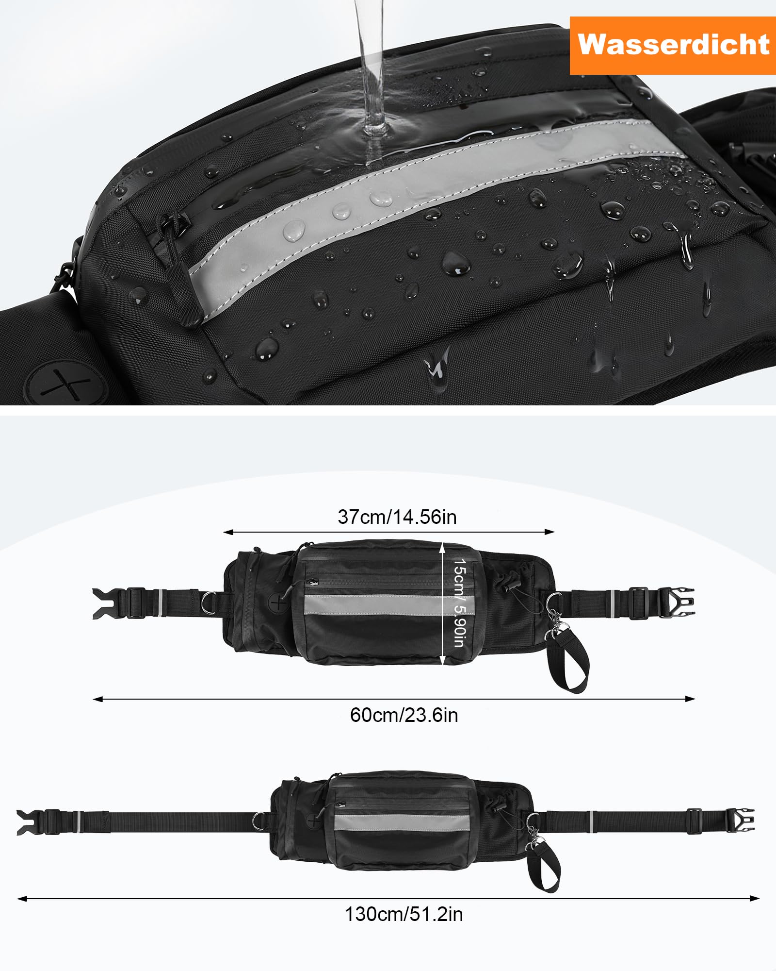 Leckerlibeutel für Hunde – Futterbeutel Hundetraining, Bauchtasche Gassi Tasche mit Abnehmbarer Innentasche, Wasserdicht, Kotbeutelspender, Reflektorband & Handyfach, Hundezubehör