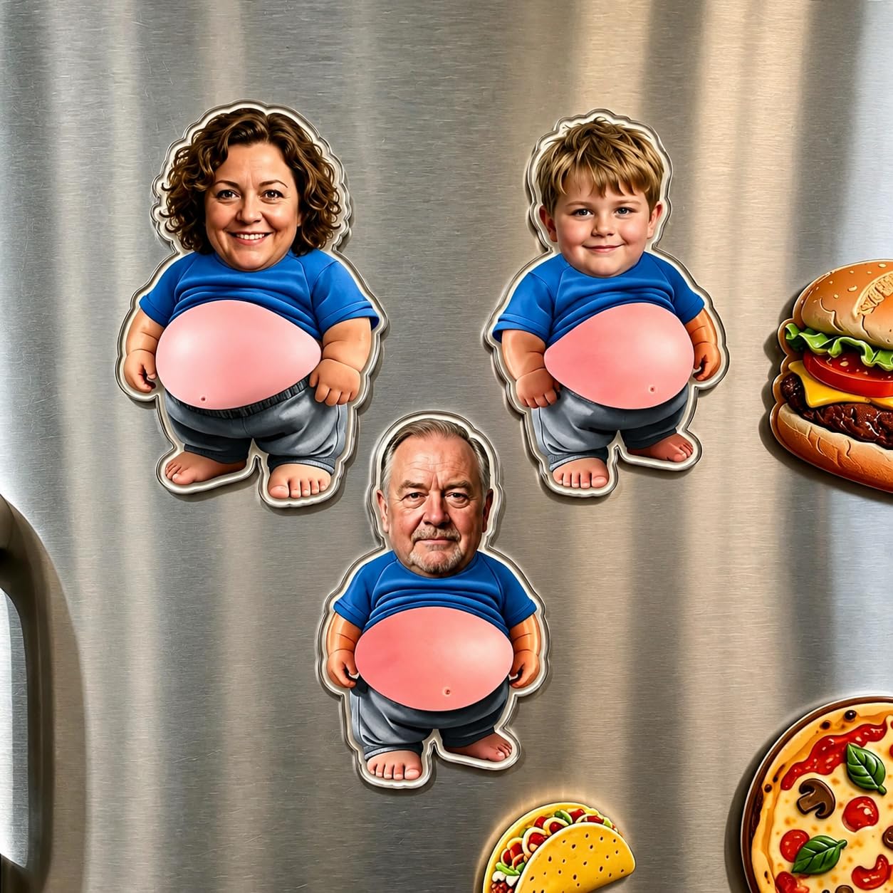 Custom Funny Squishy Belly Fridge Magnets, Personalized Face Squishy Refrigerator Magnets Pressable Belly, Squeezable Belly Fridge Decor, Stress Relief Gift (A-3PC)