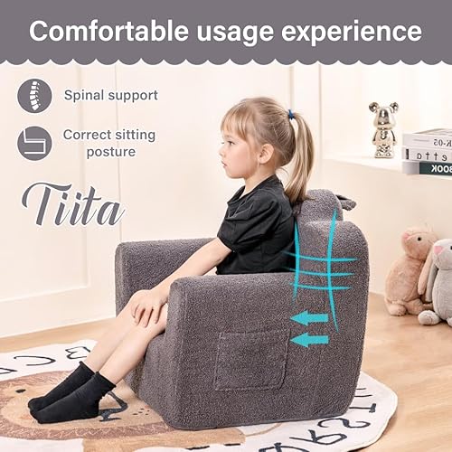 Miniatura 68 de Tiita Silla infantil de felpa para niños, sofá de felpa que brilla en la oscuridad, sofá para niños pequeños con funda lavable, asa de transporte,